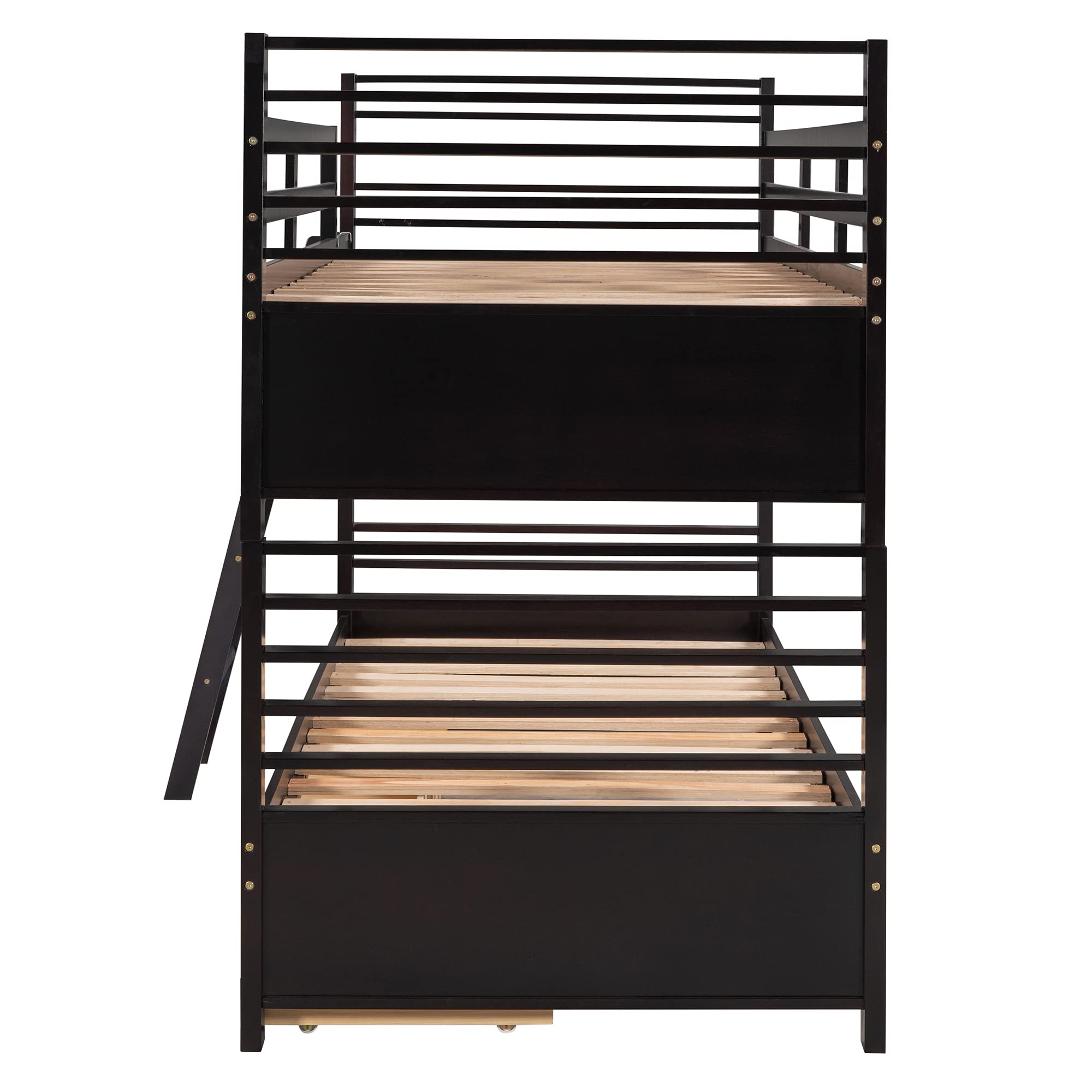 Harper & Bright Designs Twin Over Twin Bunk Bed with Ladder & 2 Storage Drawers - Space-Saving Wooden Bunk Bed Frame for Kids & Teens - Espresso Finish - Ideal for Small Bedrooms, Guest Rooms & Vacation Homes