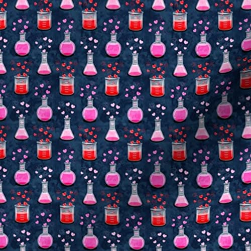 Small Scale Love Science Valentines Blue Hearts Bubbles Chemistry Printed Velvet Upholstery Fabric - Fat Quarter for Home Decor, Apparel & DIY Projects | Perfect for Valentine's Gifts, Pillow Covers & Crafting