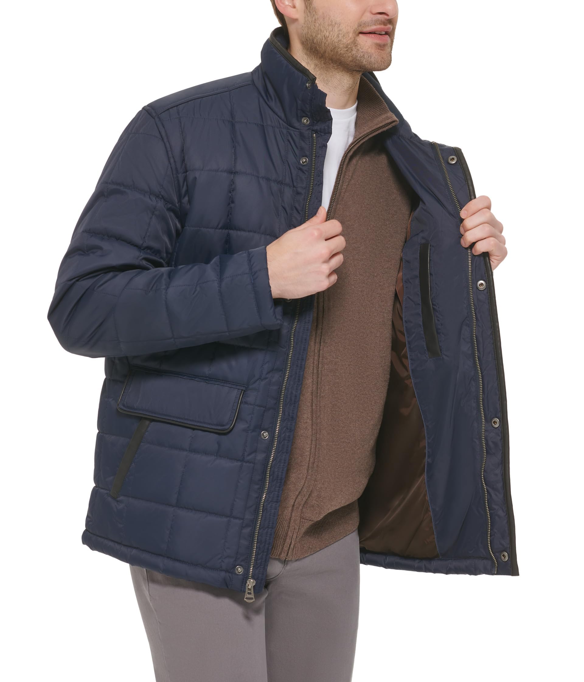 Cole Haan Men's Box Quilted Jacket - Lightweight Quilted Puffer Coat for Winter, Water-Resistant & Warm - Perfect for Outdoor Activities, Travel & Casual Wear