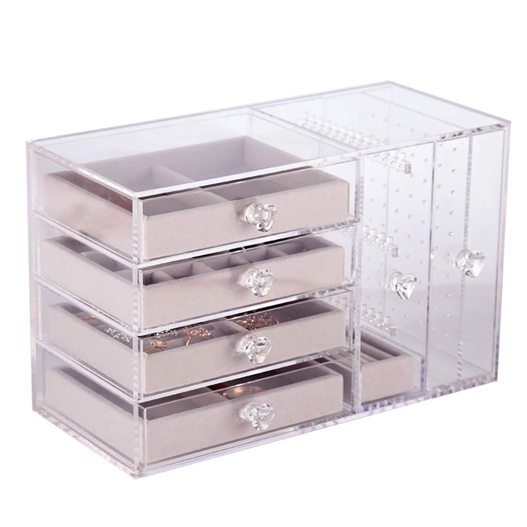 EMERS 4-Drawer Acrylic Jewelry Organizer Box with 2 Earring Hangers - Transparent Storage for Rings, Bracelets, Necklaces - Perfect Gift for Women & Girls | Bedroom Vanity, Travel Jewelry Case, Wedding Accessory Organizer