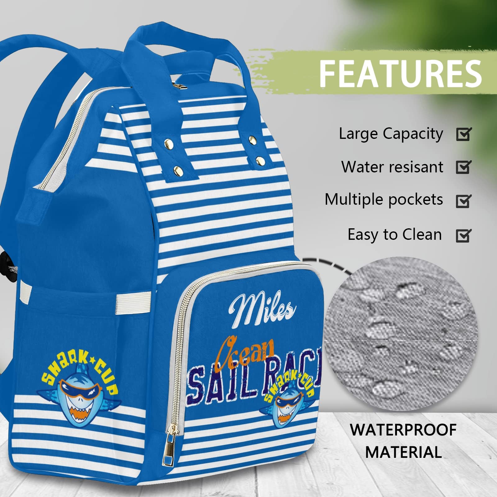 Custom Diaper Bag Backpack & Tote - Personalized Shark Race Design - Perfect Baby Shower Gift for New Moms - Ideal for Travel, Daycare & Family Outings