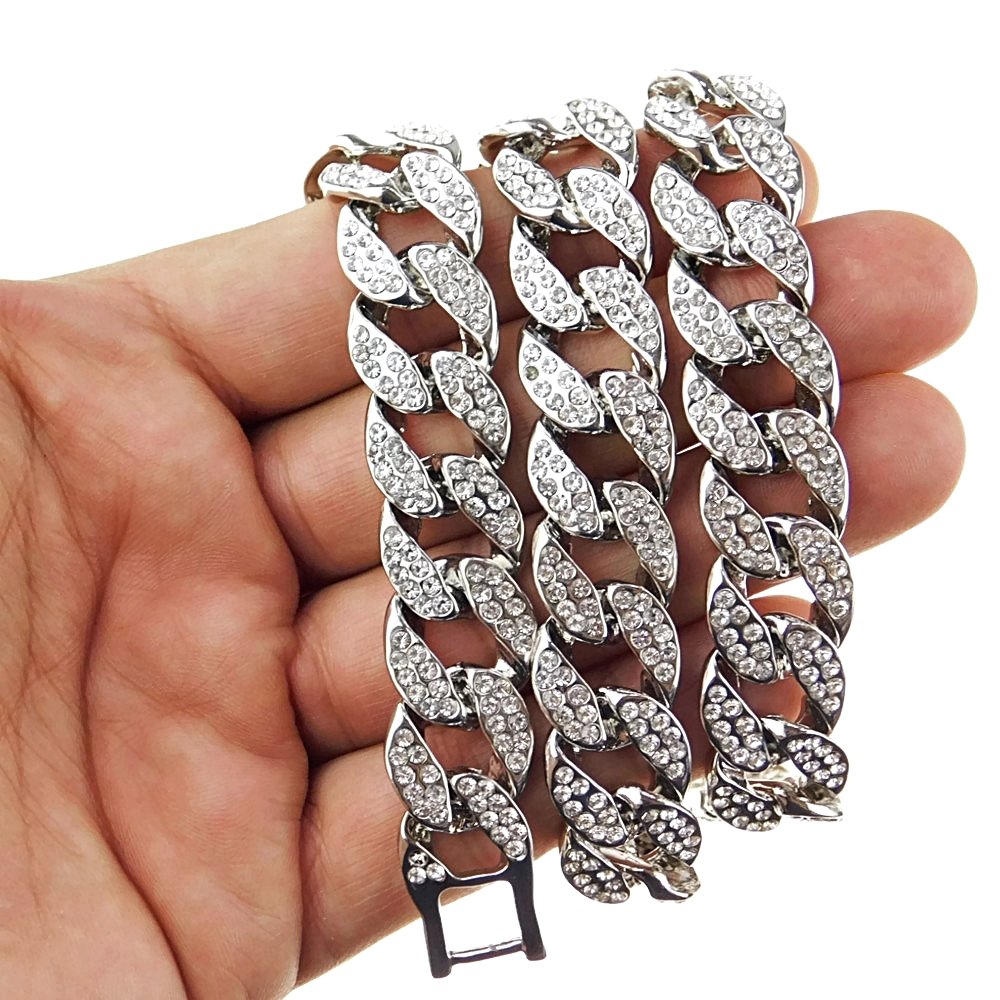 Men's Silver Tone Iced Cuban Link Hip Hop Chain Necklace - 24 Inch Length, 15MM Width - Perfect for Streetwear, Rap Performances & Urban Fashion Accessories