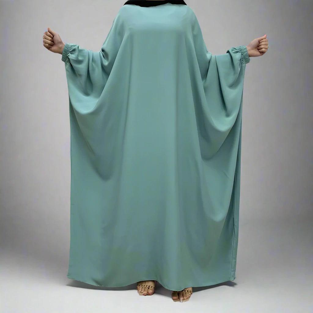 Muslim Women's Batwing Sleeve Nida Farasha Abaya Dress - Elegant Islamic Prayer Dress for Mosque, Eid & Special Occasions