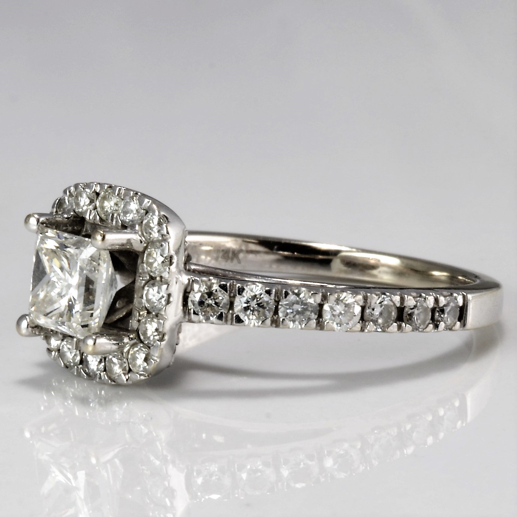 1.15 Carat Princess Cut Diamond Halo Engagement Ring in 14K White Gold | SI1 Clarity | Size 5.75 | Perfect Proposal Gift for Her | Wedding, Anniversary & Valentine's Day Jewelry