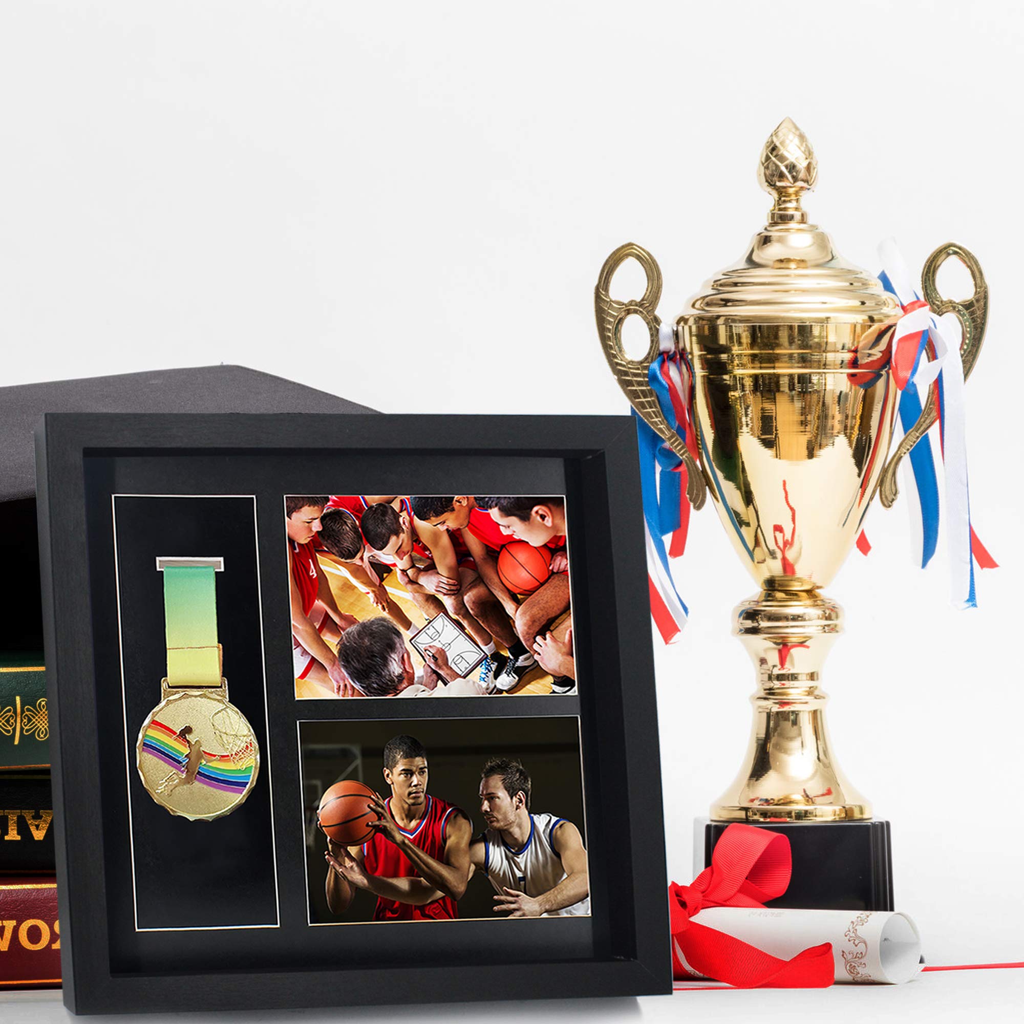 Large Medals Display Shadow Box - 6 Medal Case for War Military, Runners, Marathon, Race Winner, Football, Gymnastics & All Sports (Black, 12x12) - Perfect for Showcasing Achievements in Home, Office or Trophy Room