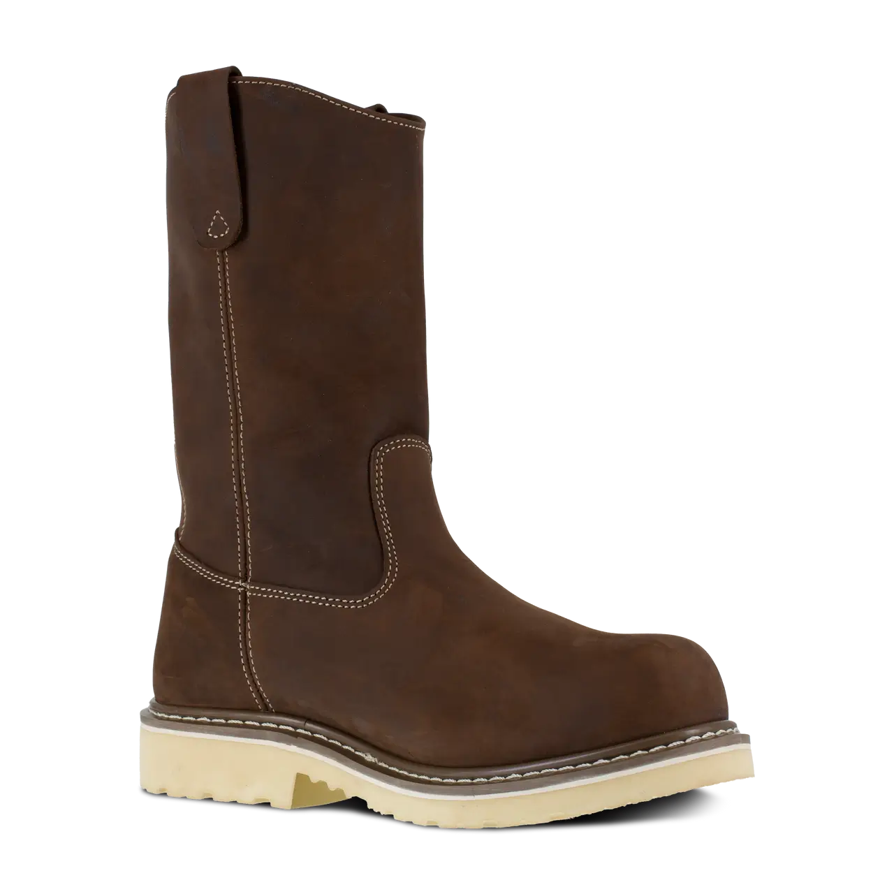 Men's 11-Inch Composite Toe Pull-On Work Boots - Slip Resistant, Waterproof & Comfortable for Construction, Warehouse & Outdoor Work - Brown