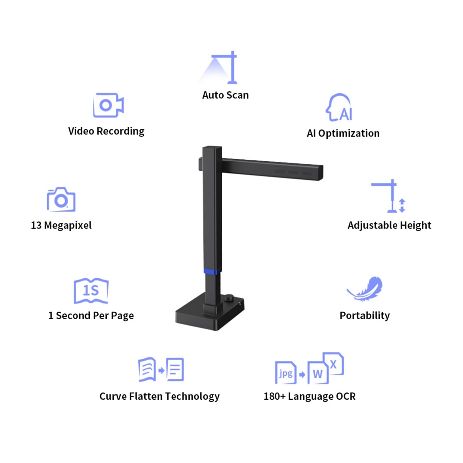 Carner Ultra Portable 13MP Book Scanner with Flatten Curve Technology - Fast A3 Document Scanning for Office, Library & School - Perfect for Digitizing Books, Archives and Legal Documents