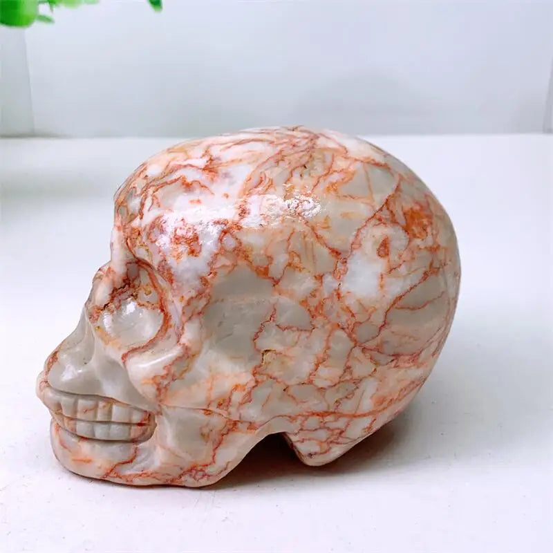 710G Natural Red Net Stone Skull Carving Quartz Healing Crystal - Unique Birthday Gift & Home Decor Set for Meditation, Yoga & Spiritual Healing
