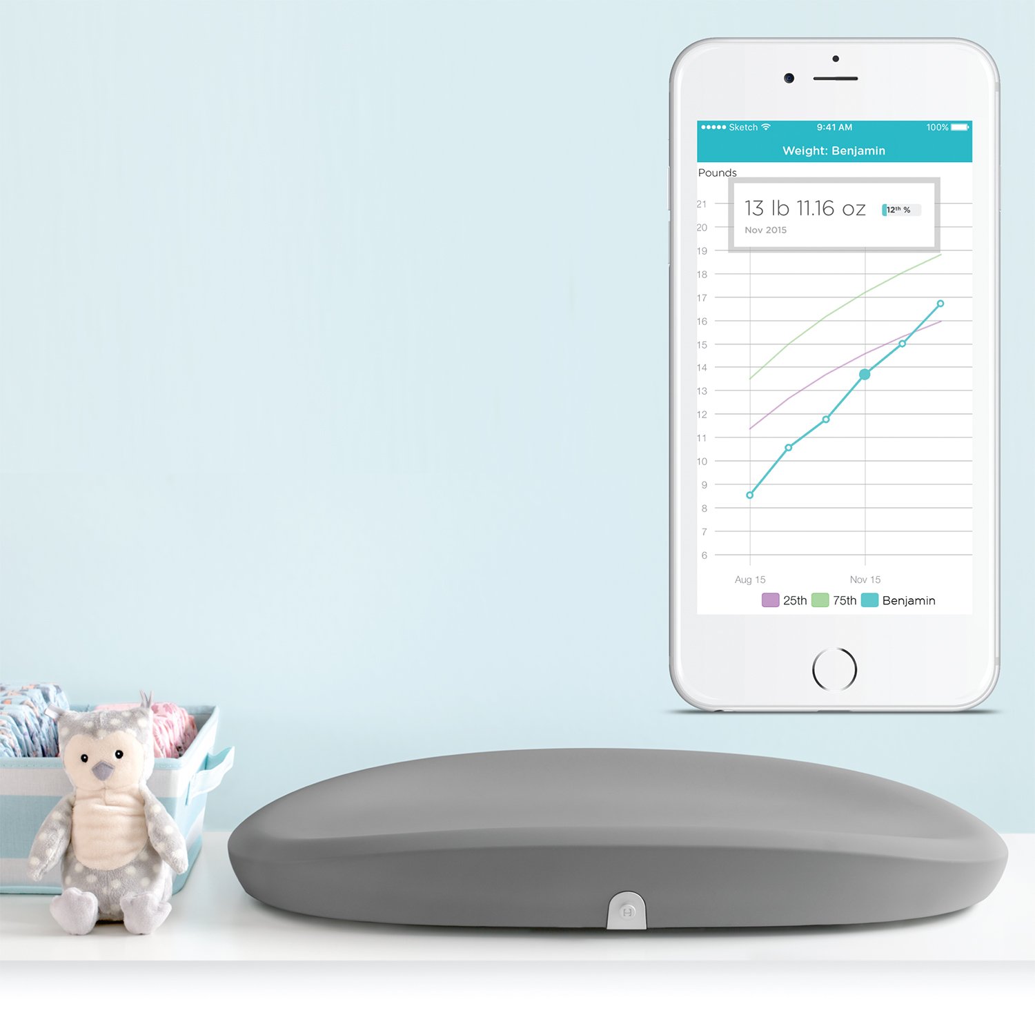 Hatch Grow Smart Baby Changing Pad with Built-in Digital Scale - Grey | Accurate Weight Tracking for Newborns & Infants | Nursery Essentials for Diaper Changes & Health Monitoring