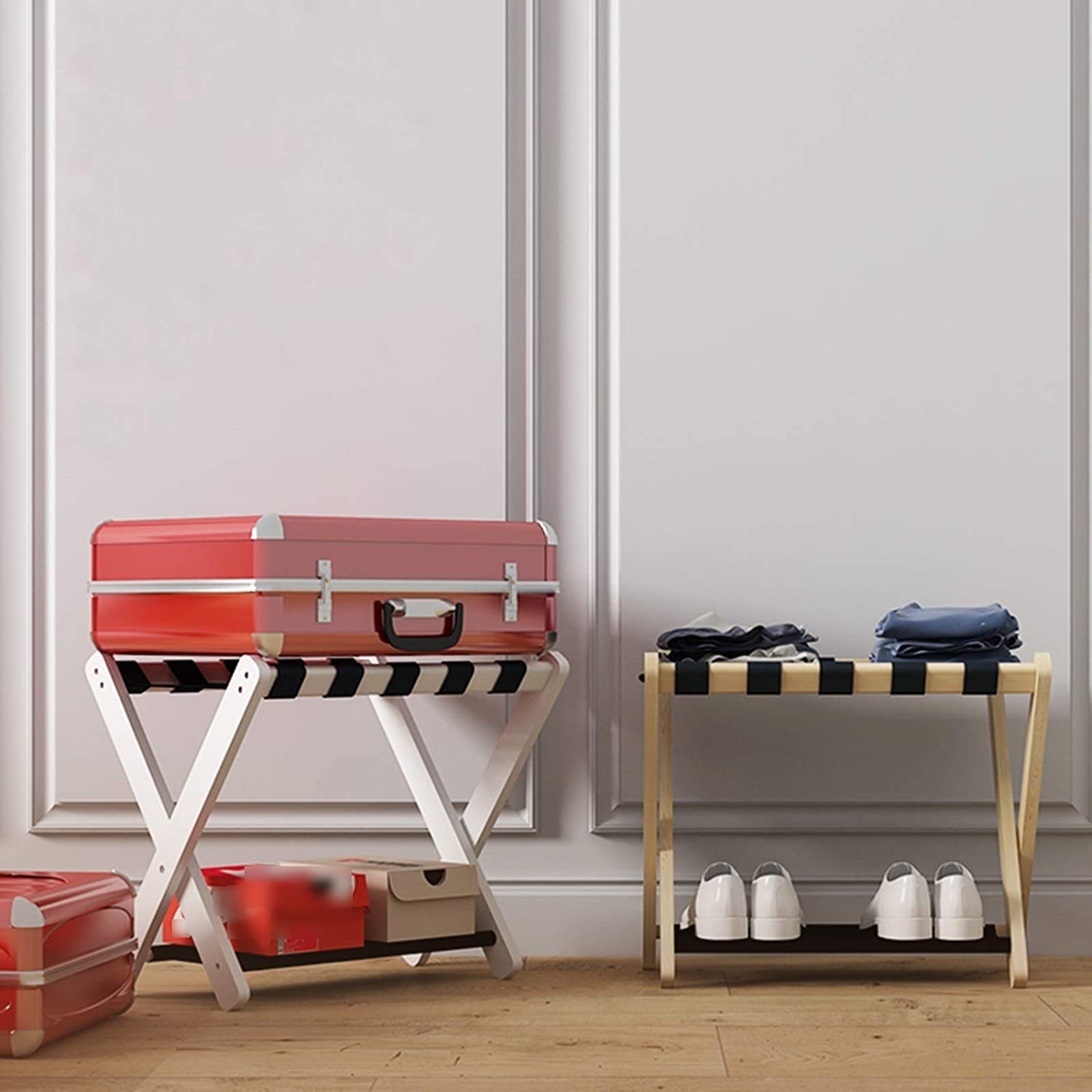 Solid Wood Folding Luggage Rack for Hotel Guest Rooms - Portable Beige Storage Rack (70x43x50cm) - Perfect for Hotels, Bedrooms & Travel Storage Solutions