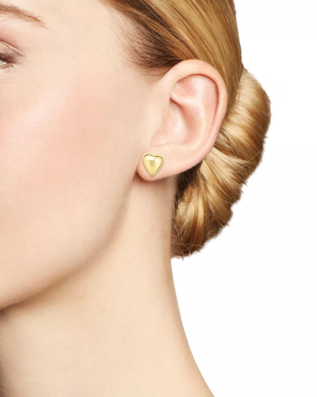 14K Yellow Gold Puffed Heart Shiny Earrings for Women - Elegant Valentine's Day Gift, Anniversary Jewelry, Romantic Date Night Accessories