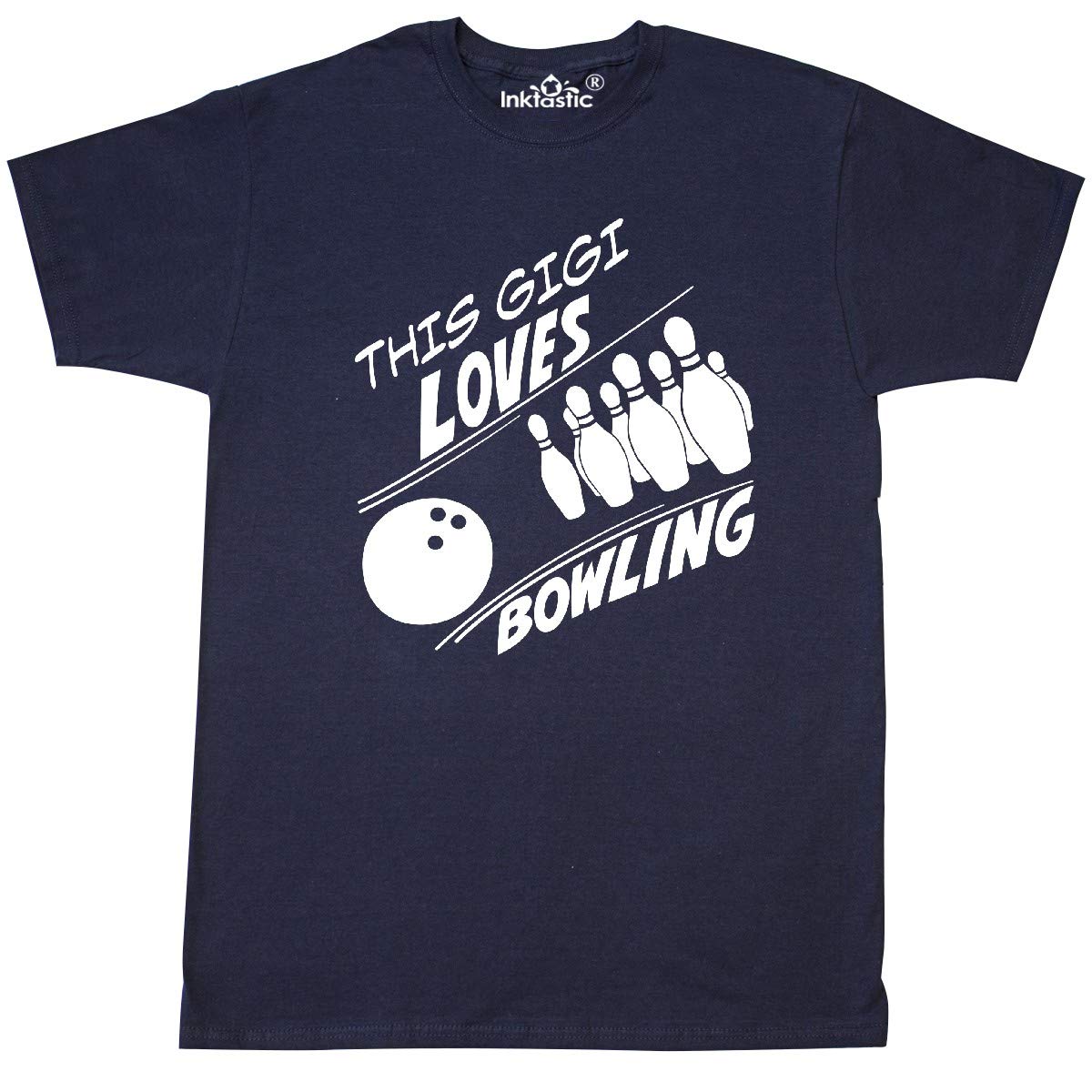 Inktastic Gigi Loves Bowling with Pins and Ball Graphic T-Shirt - Funny Bowling Lover Tee for Women & Girls - Perfect for Bowling Parties, League Games & Casual Wear