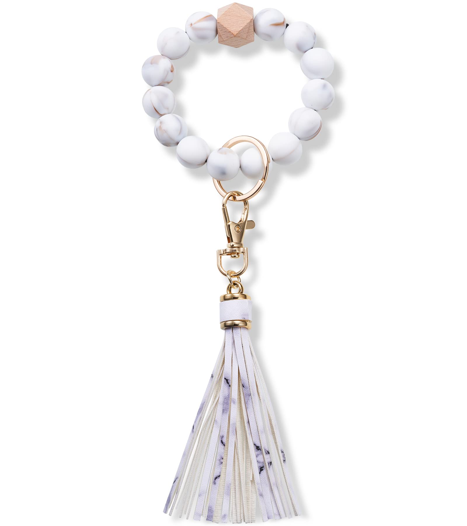Silicone Key Ring Bracelet for Women - Stylish Beaded Wristlet Keychain with Leather Tassel | Perfect for Key Organization, Handbag Accessory & Everyday Fashion
