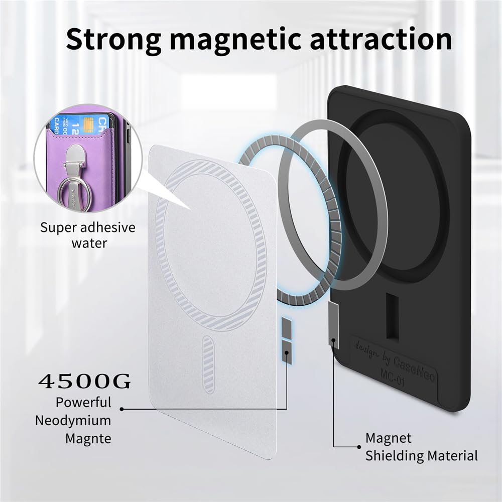 Magnetic Wallet for iPhone Samsung Android - Leather Card Holder for Phones with Kickstand - Business & ID Use