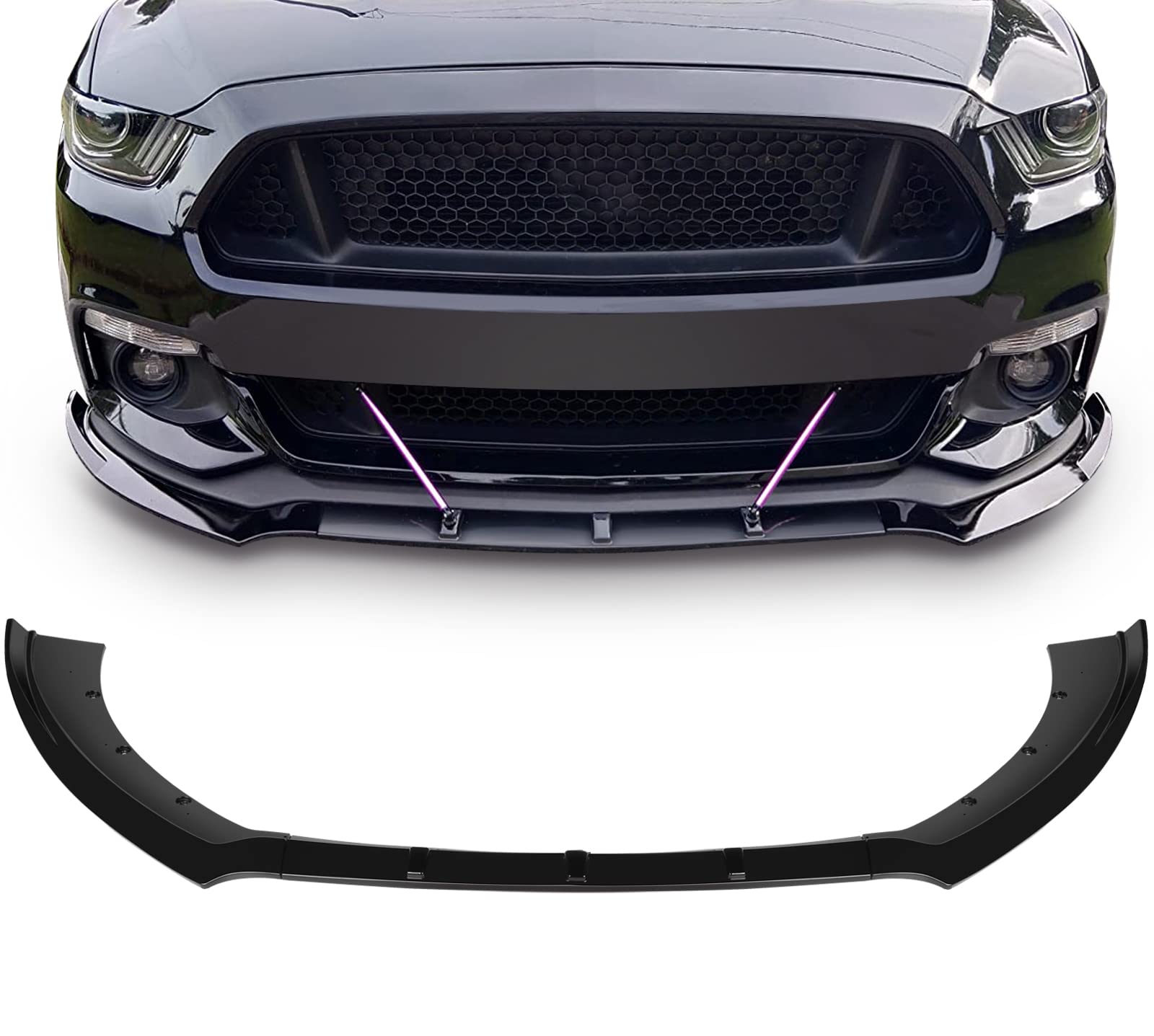 SCITOO 3PCS Black PP Front Bumper Body Kit & Lip Spoiler for Ford Mustang - Enhance Style & Aerodynamics for Street Racing & Car Shows