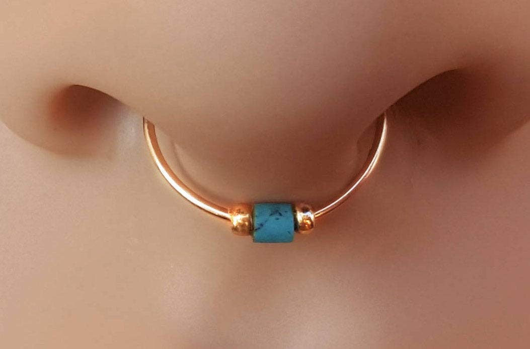 22G Tiny Turquoise Septum Ring - 14K Gold Filled Beaded Septum Hoop for Women | Perfect for Everyday Wear, Parties & Body Jewelry Collection