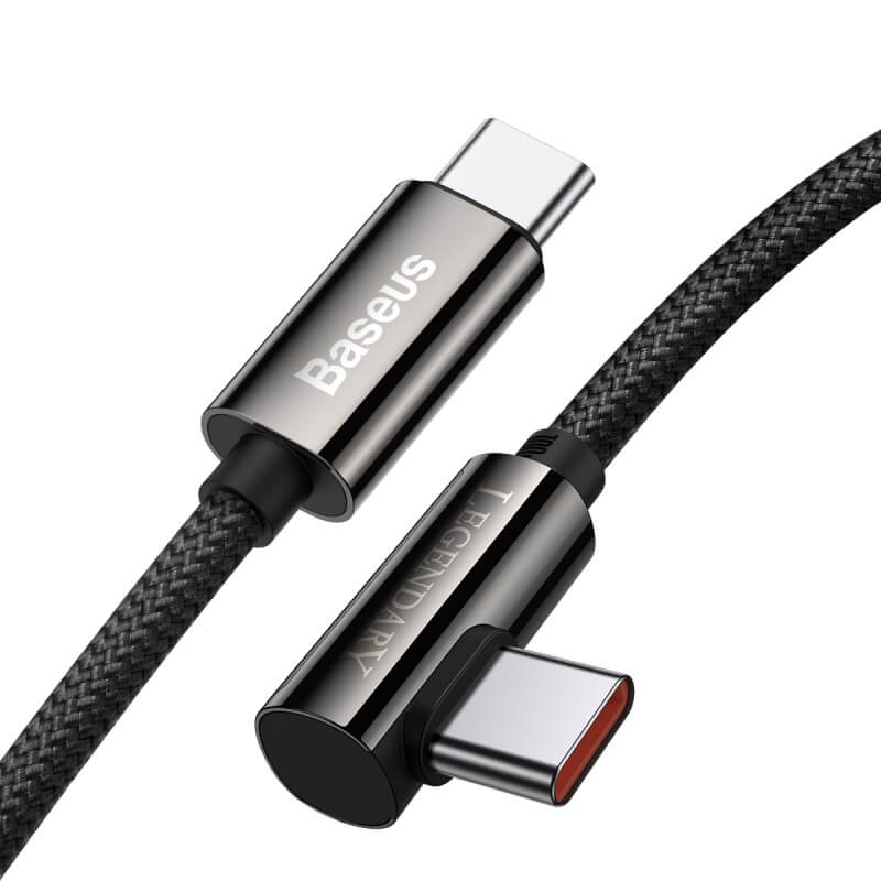 Baseus PD 100W 90° Right Angle USB C to USB C Fast Charging Cable 1M (3.3ft) - QC3.0 Certified L-Shaped Bend Charger Cord for MacBook Pro/Air, iPad Pro, Samsung Galaxy, Nintendo Switch & More - Perfect for Gaming, Bedside Charging & Car Use