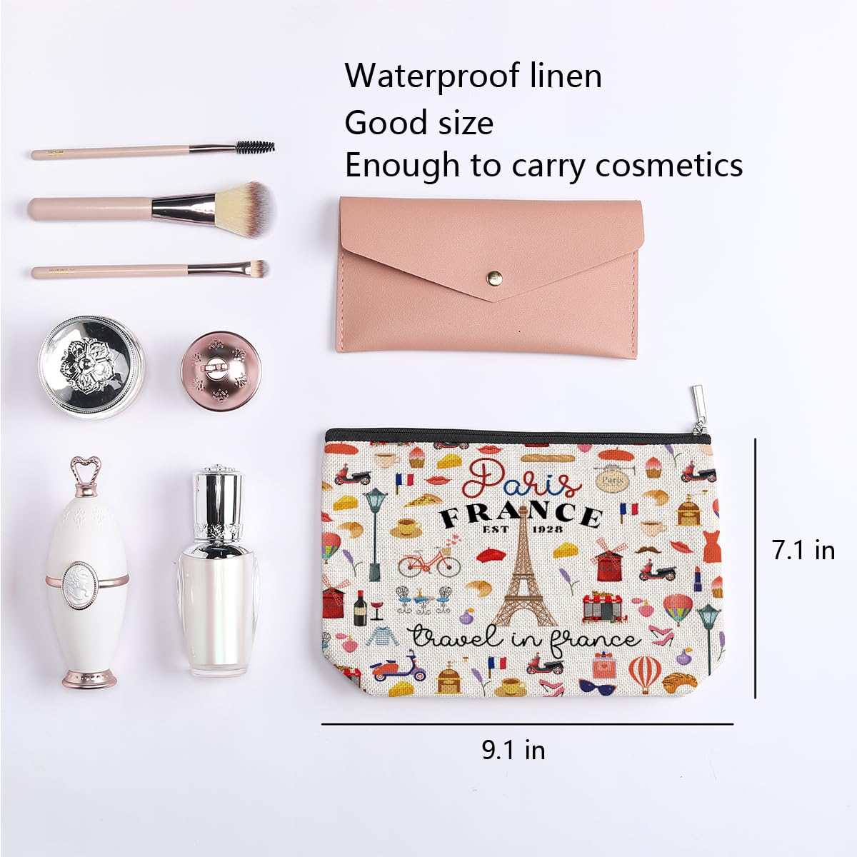 Eiffel Tower Paris Themed Cosmetic Makeup Bag - Romantic France Travel Toiletry Pouch for Women | Perfect Paris Lover Gift for Christmas, Anniversary & Birthday | Travel Essentials & Vacation Accessories for Travelers - Ideal for Carry-On, Weekend Trips & Honeymoons