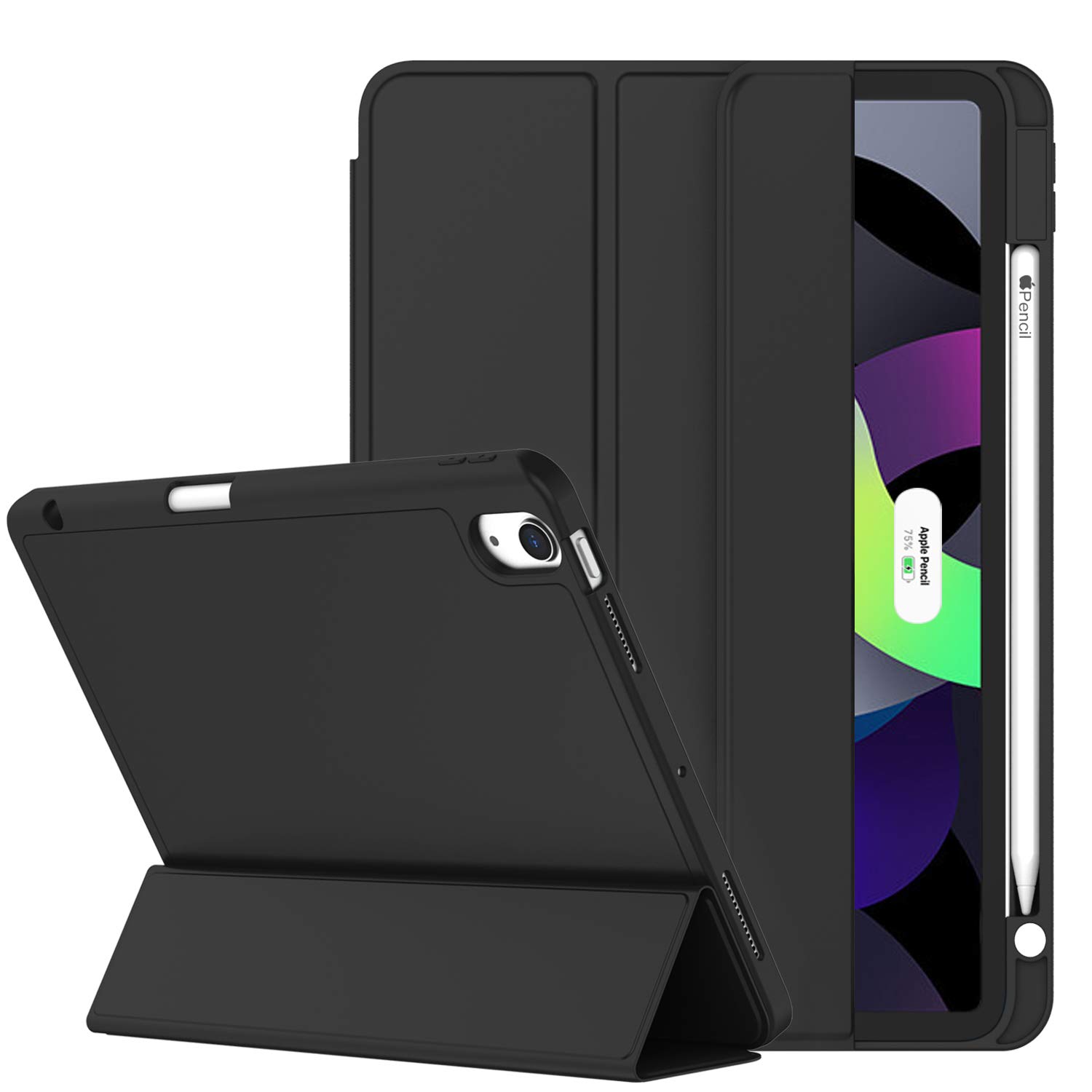ZryXal iPad Air 11 Inch Case M3 2025 / M2 2024 - Slim Protective Cover for iPad Air 5th Gen/4th Gen 2022/2020 10.9 Inch - Supports Touch ID & Auto Wake/Sleep (New Black) | Perfect for Work, School & Travel Protection