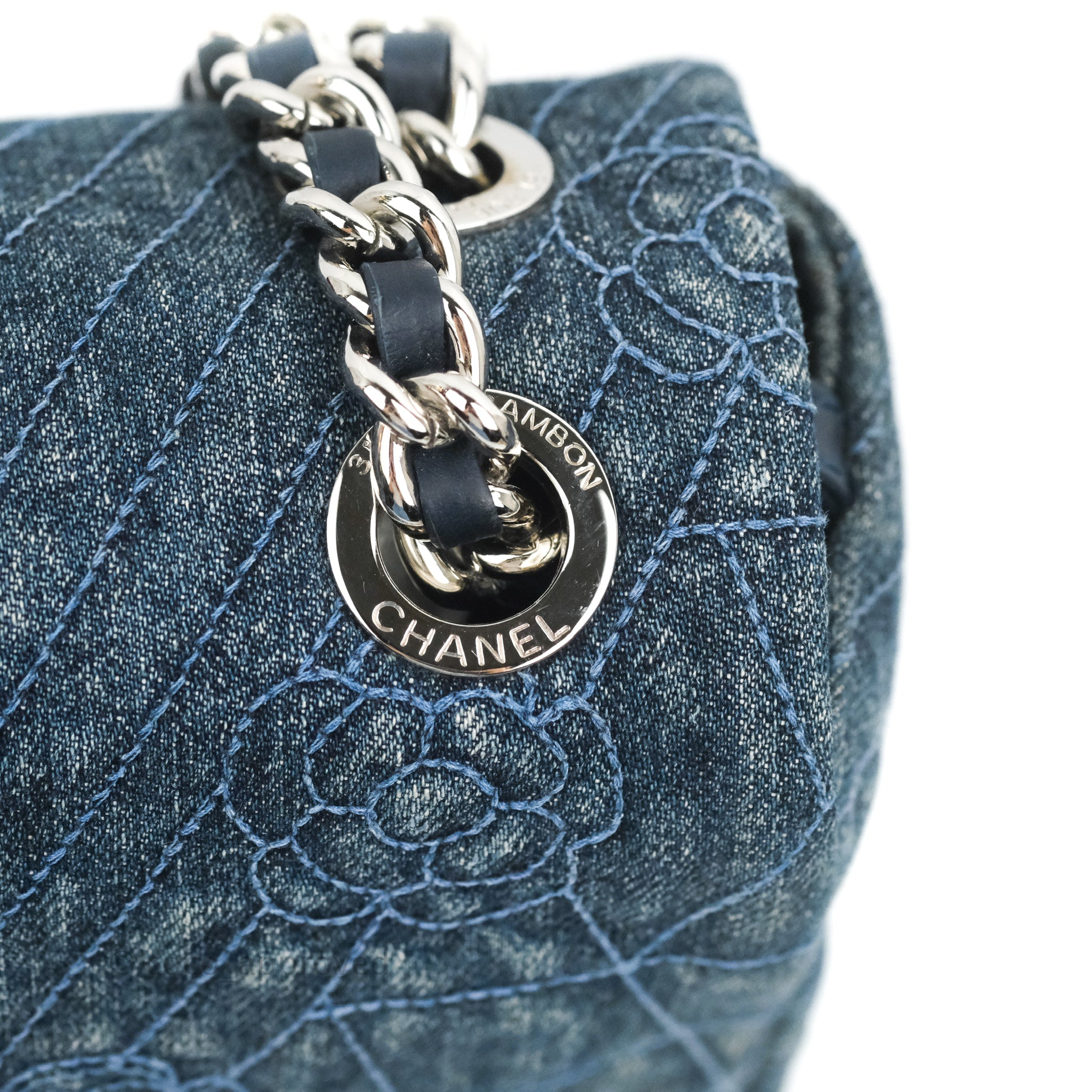 Chanel Camellia Embroidered Flap Bag in Blue Washed Denim with Silver Hardware - Luxury Designer Crossbody Bag for Women, Perfect for Date Night & Special Occasions