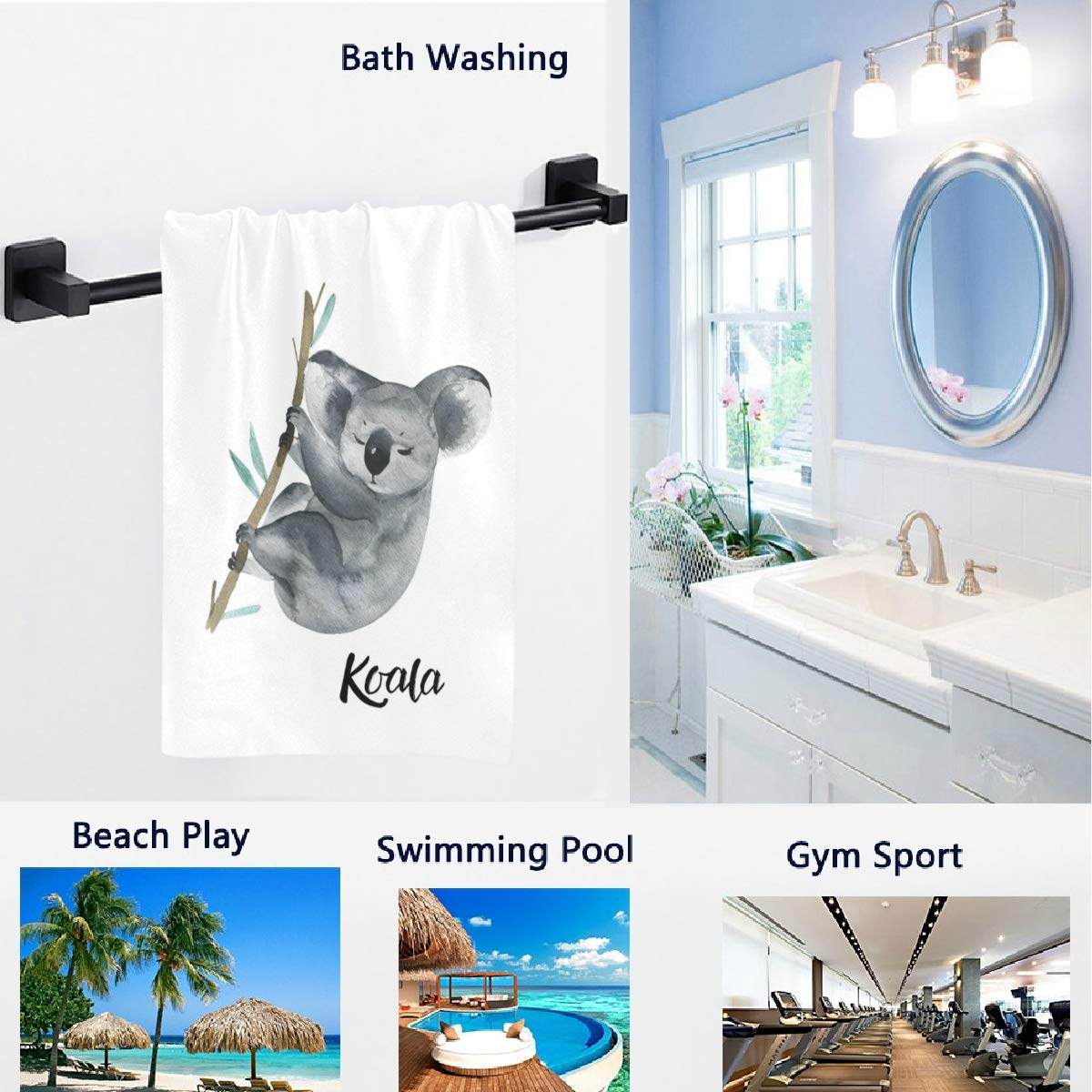 Cute Australian Koala on Tree Print Soft Absorbent Guest Hand Towels - 16x30 Inches Multipurpose Bathroom, Hotel, Gym & Spa Towels - Perfect for Guest Bathrooms, Luxury Hotels & Spa Relaxation (White)