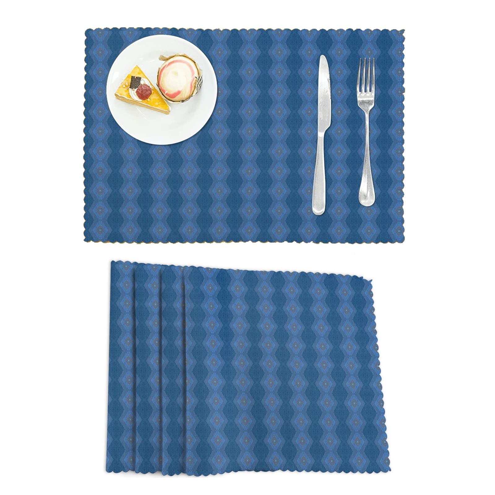 Blue Placemats Set of 4 - Dark Blue Striped Heat Resistant Non-Slip Table Mats for Farmhouse Kitchen & Dining - 12x18 Inches - Perfect for Wedding, Dinner Parties & Summer Decorations