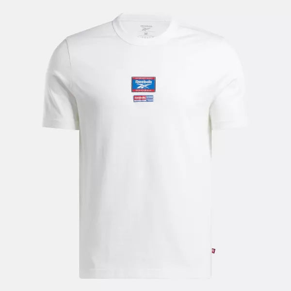 Reebok Men's Identity Badge White T-Shirt - Comfortable Cotton Crewneck Tee for Casual Wear, Gym & Everyday Outfits