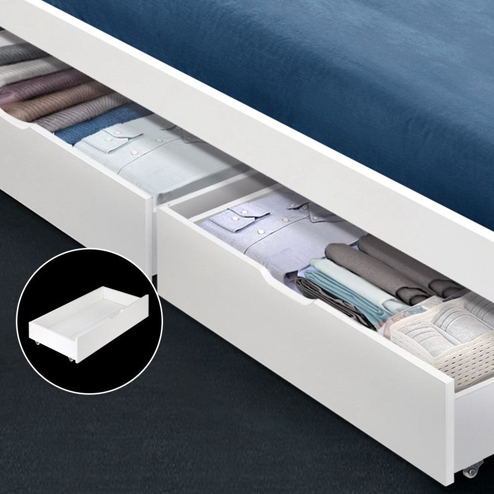 2-Pack White Wooden Storage Drawers Trundle for Single Bed Frame - Under Bed Organizer for Bedroom, Kids Room, Dormitory & Small Spaces