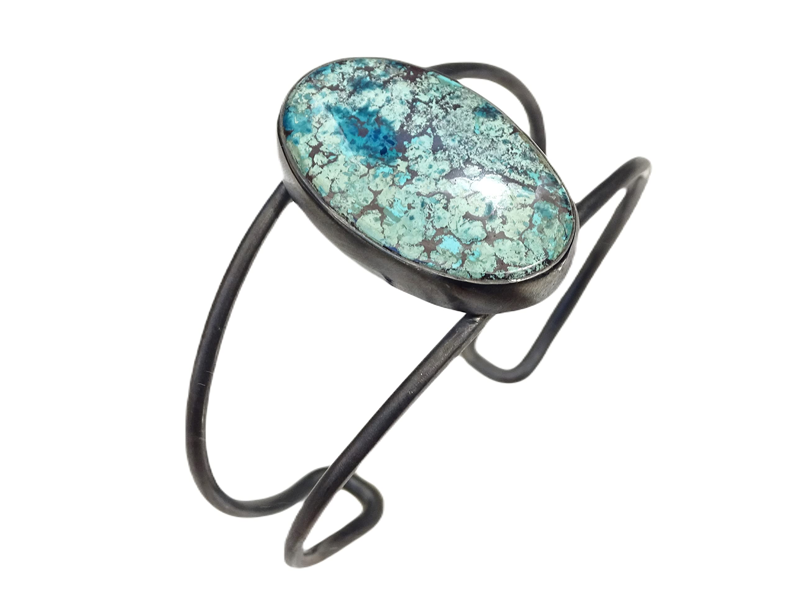 Turquoise Cuff Bracelet in Silver & Black - Handmade Southwestern Jewelry, Birthstone Gift for Wife | Perfect for Boho Fashion, Casual Wear & Special Occasions