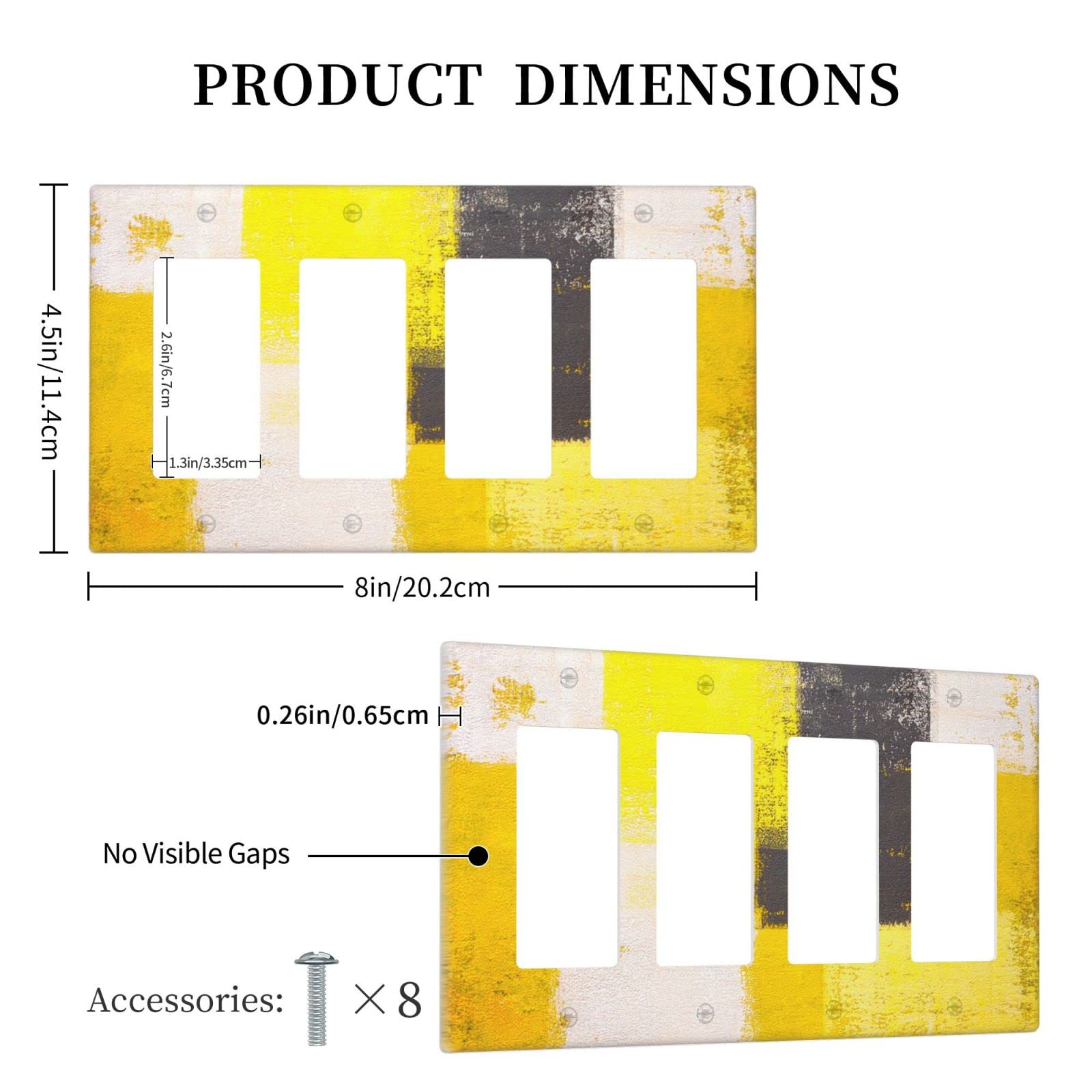 Abstract Beige Yellow Grey Quad Rocker Light Switch Cover - Decorative 4 Gang Wall Plate Covers - Funny Lightswitch Faceplate 4.5 x 8.0 Inch - Perfect for Living Room, Bedroom, Office & Home Decor