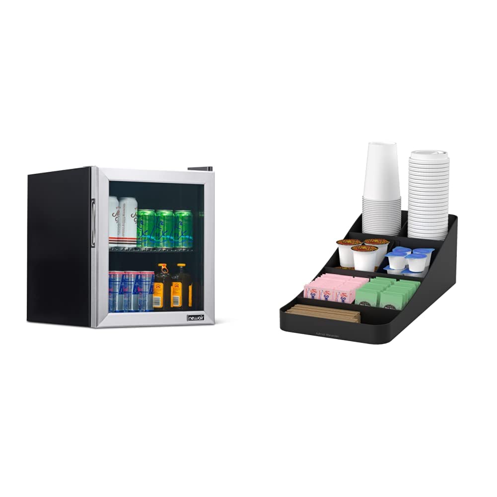 NewAir Mini Fridge Beverage Cooler - 4.5 Cu Ft Compact Refrigerator for Drinks, Snacks & Beauty Products | Mind Reader 7-Tier Coffee Organizer Storage Rack | Perfect for Home, Office, Dorm & Salon Use