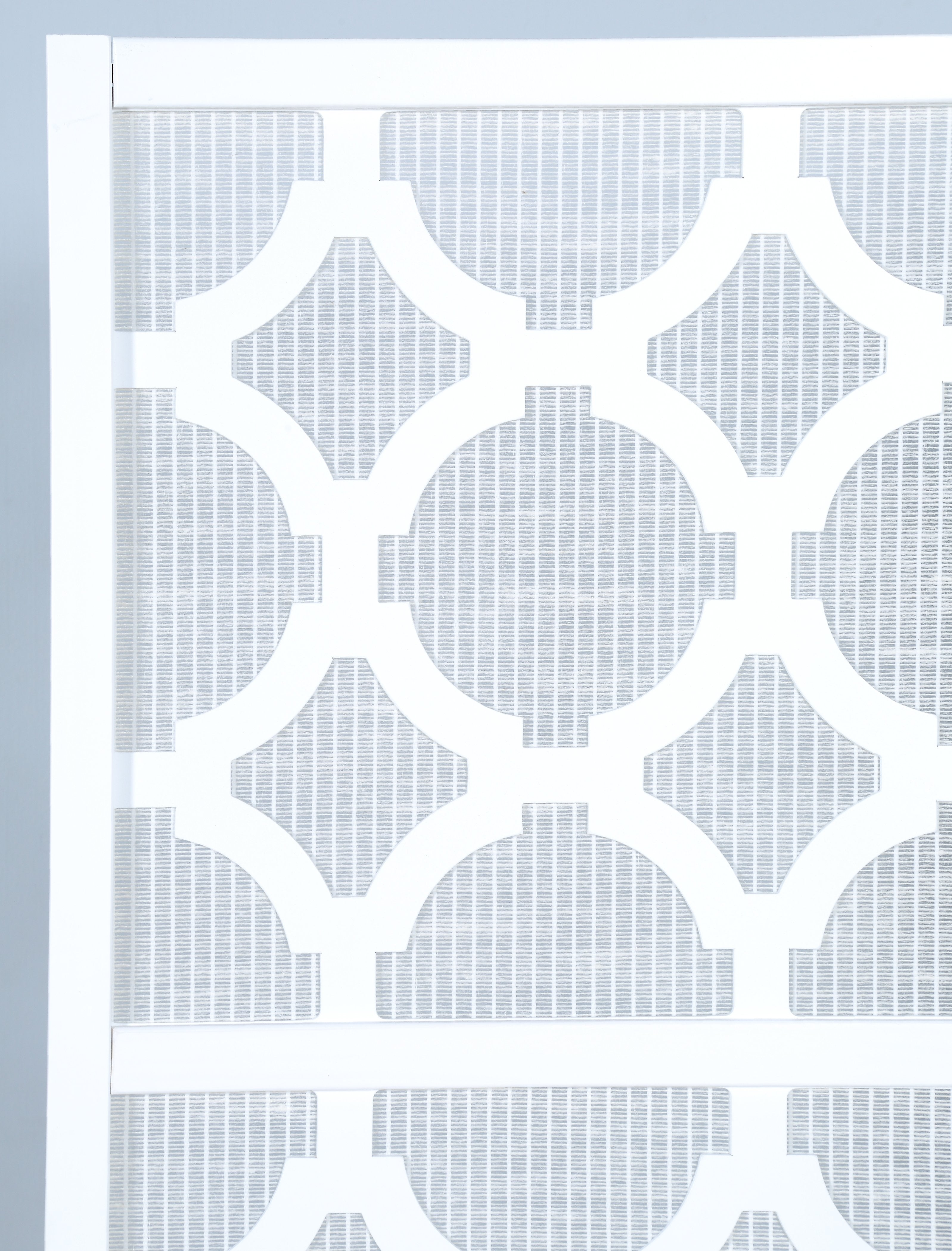 Roundhill Furniture Quarterfoil Diamond Design 4-Panel Room Divider Screen - White Home Decor for Living Room, Bedroom & Office Partition