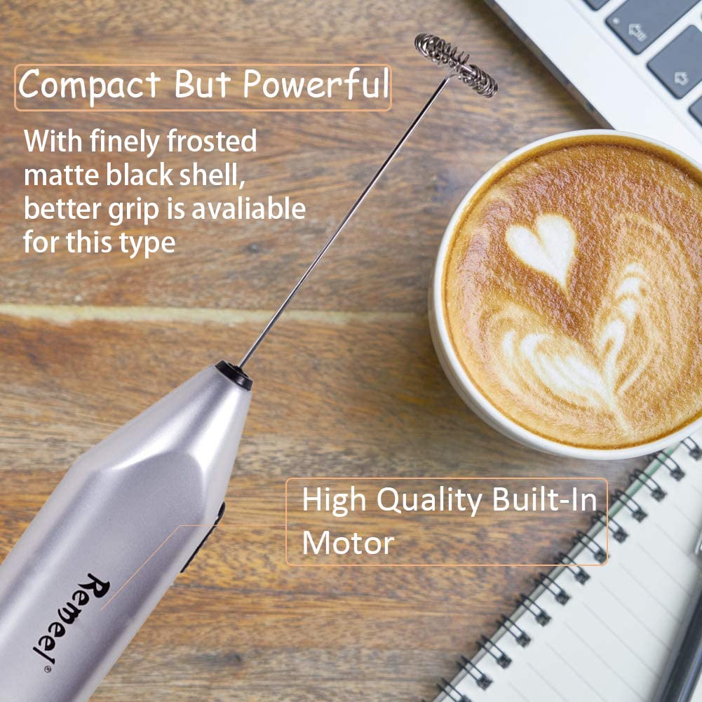 Premium Handheld Milk Frother with Stainless Steel Whisk - Powerful Portable Electric Foam Maker for Coffee, Latte, Cappuccino & Hot Chocolate - Perfect for Home, Office & Cafe Use (Silver)