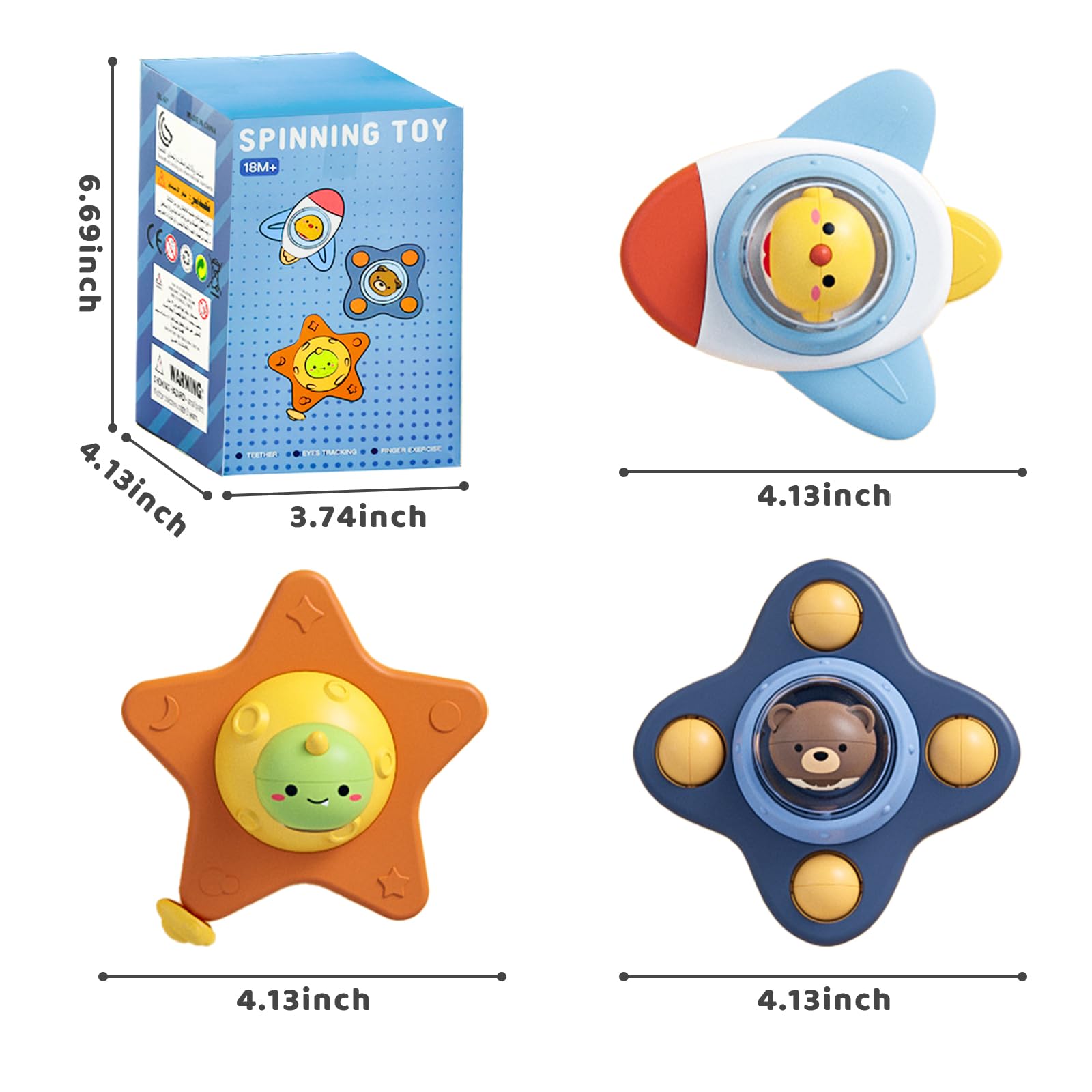 3PCS Suction Cup Spinner Toy for Toddlers - Sensory Bath Toys for Babies & Kids, Fun Travel & Learning Spinning Toys, Perfect Birthday Gift for Boys & Girls (Universe Design) - Great for Bath Time, Car Rides & Sensory Play