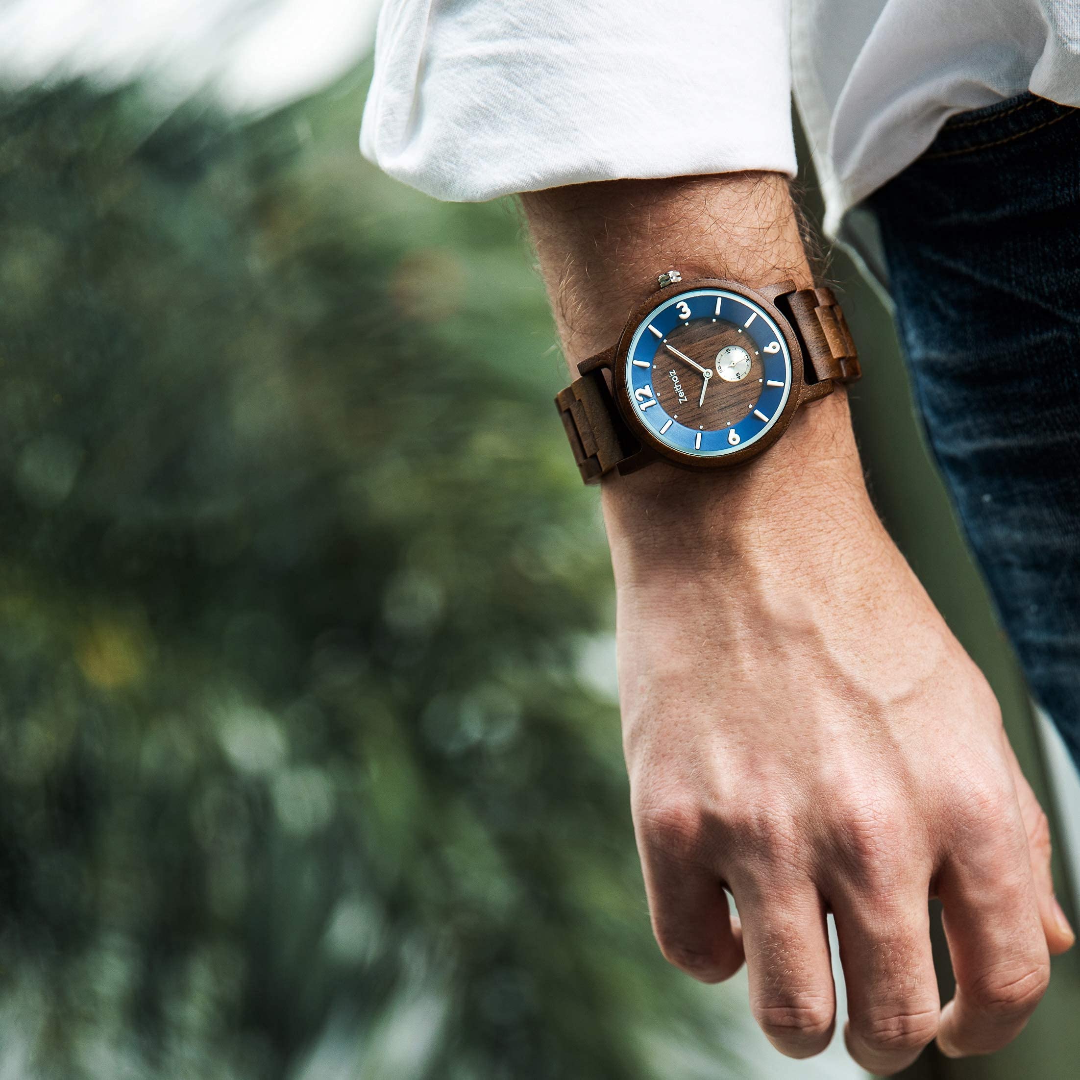 Zeitholz Men's Wooden Watch - 44mm Analog Wood Watch with Japanese Quartz Movement, 100% Natural Walnut Wood - Perfect for Casual Wear, Outdoor Activities & Unique Gifts for Men (Schmiedeberg Collection)
