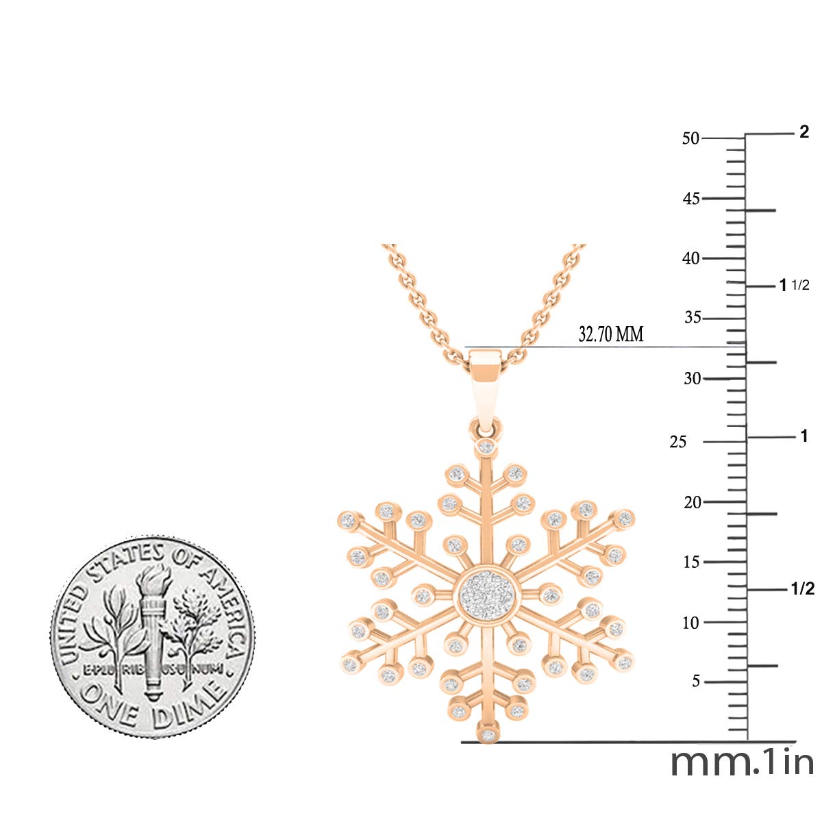 0.25 Carat Round White Diamond Snowflake Pendant Necklace for Women - 14K Gold Chain Included - Elegant Jewelry Gift for Christmas, Anniversary & Special Occasions