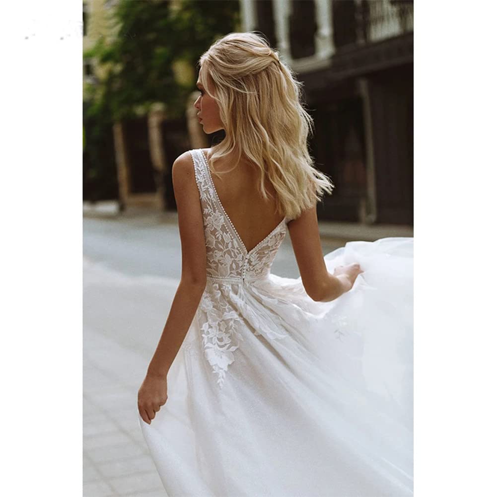 Elegant A-Line Backless Lace Beach Wedding Dress for Women - Perfect for Summer Bridal Gowns, Beach Weddings & Romantic Outdoor Ceremonies