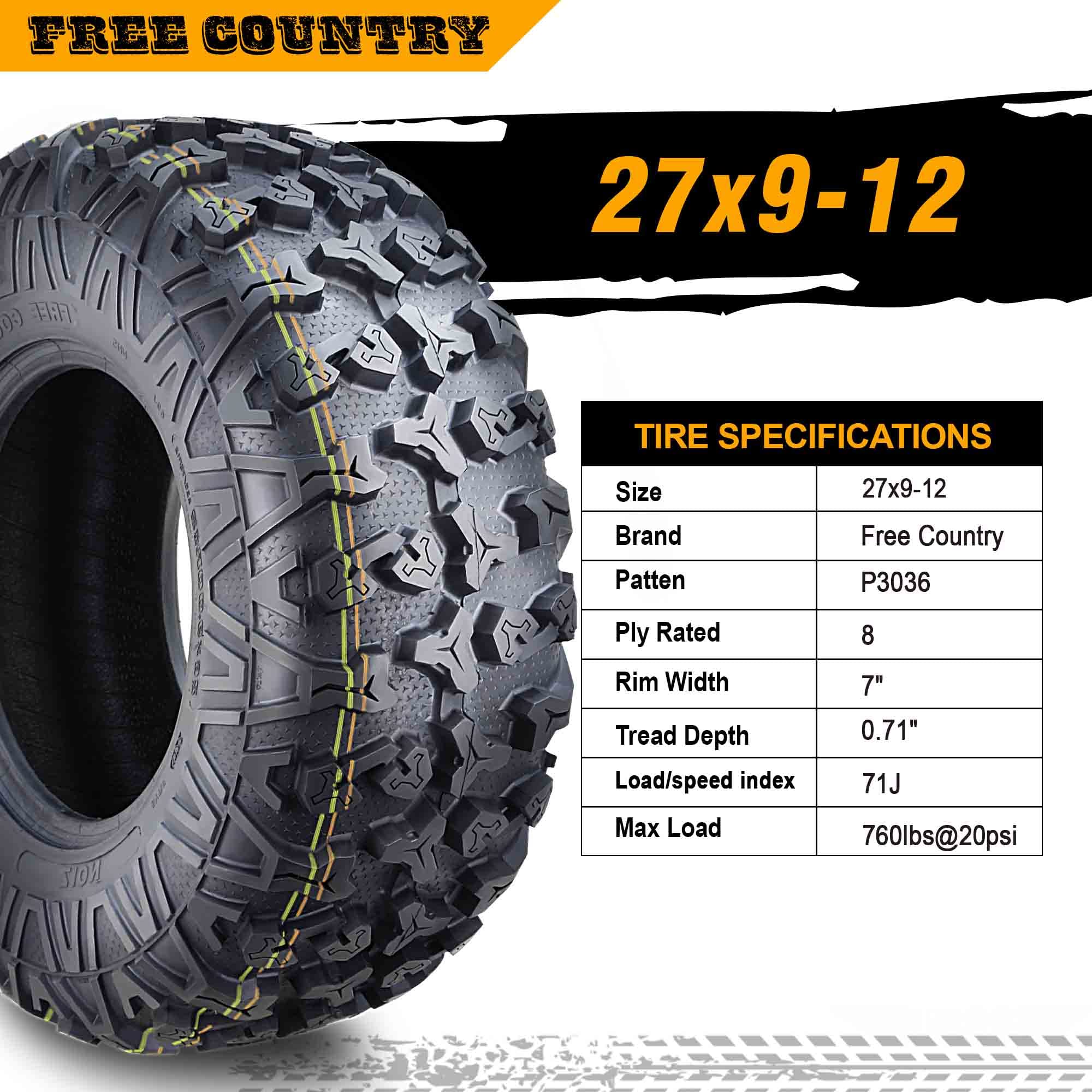 Premium 8PR ATV/UTV Tires 27x9x12 - Heavy Duty All Terrain Tires for 2020 Polaris Scrambler XP 1000 S Front - Perfect for Off-Roading, Mudding & Trail Riding