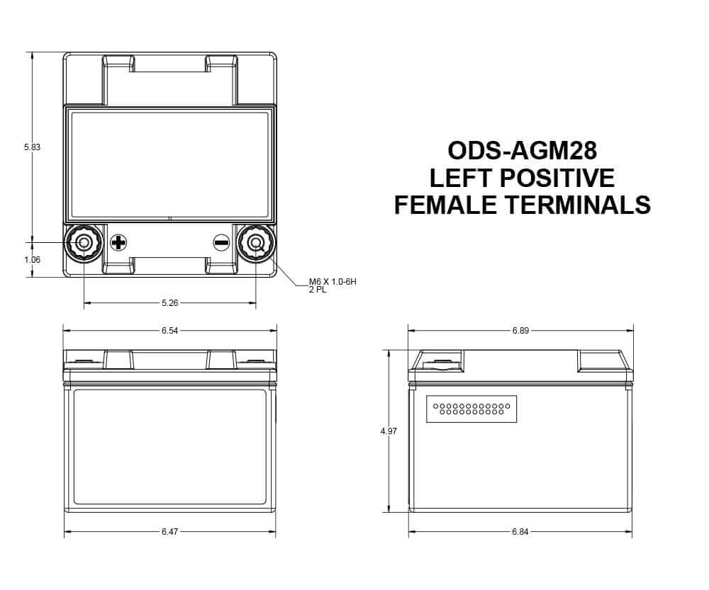 Odyssey ODS-AGM28 PC925L 12V 28Ah AGM Battery (Positive Terminal Left) - Perfect for Marine, RV, Solar, and Power Sports Applications