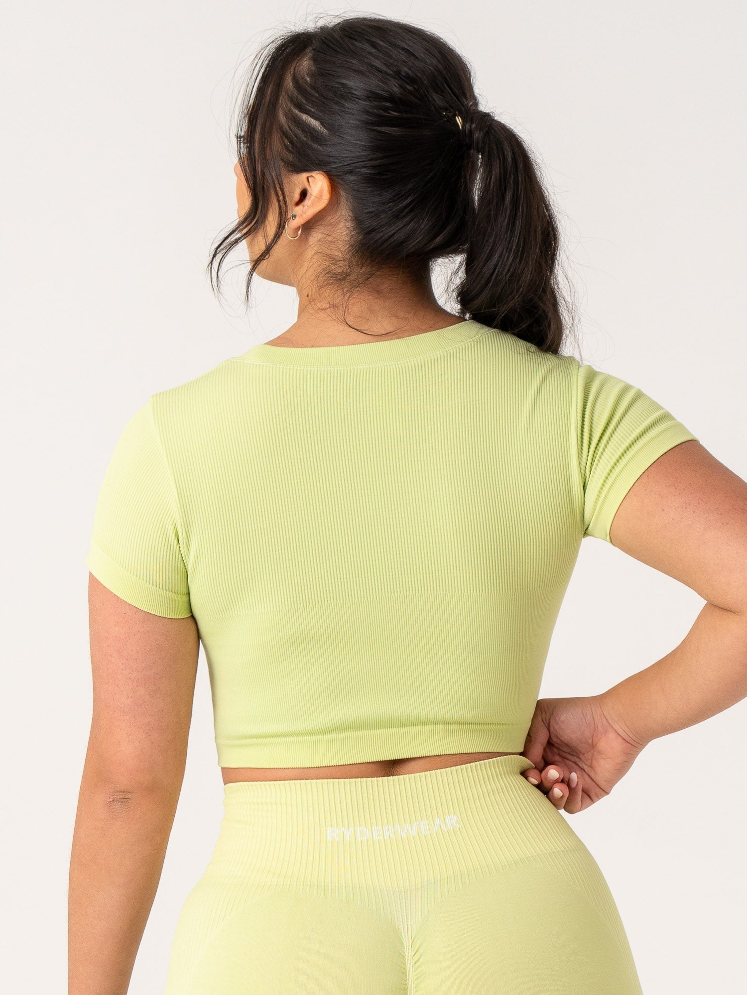 Seamless Ribbed T-Shirt for Women - Soft Stretch Lime Green Casual Tee - Perfect for Yoga, Workouts & Everyday Wear
