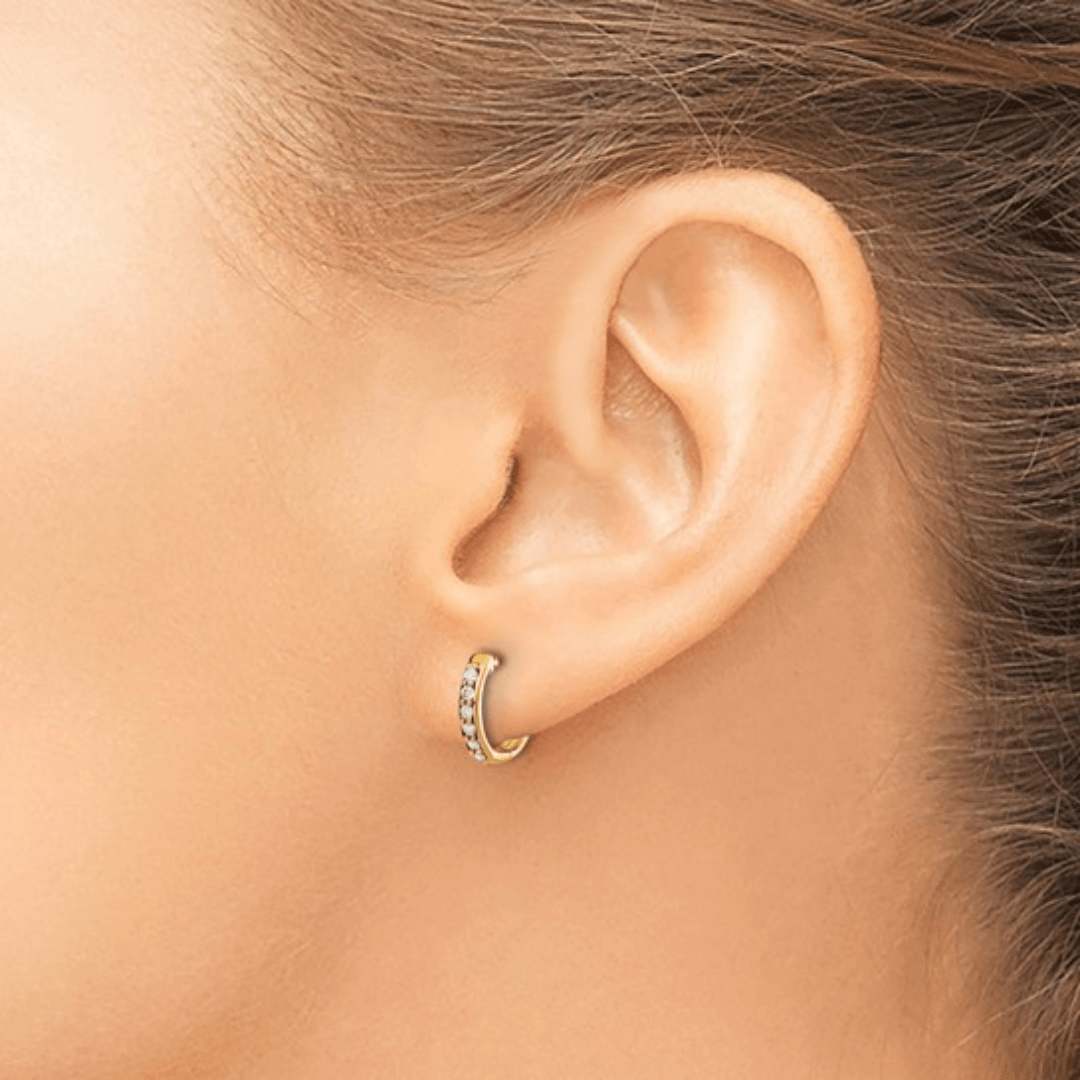 14K Yellow Gold Diamond Hinged Hoop Earrings for Women - Elegant Everyday & Special Occasion Jewelry Gift