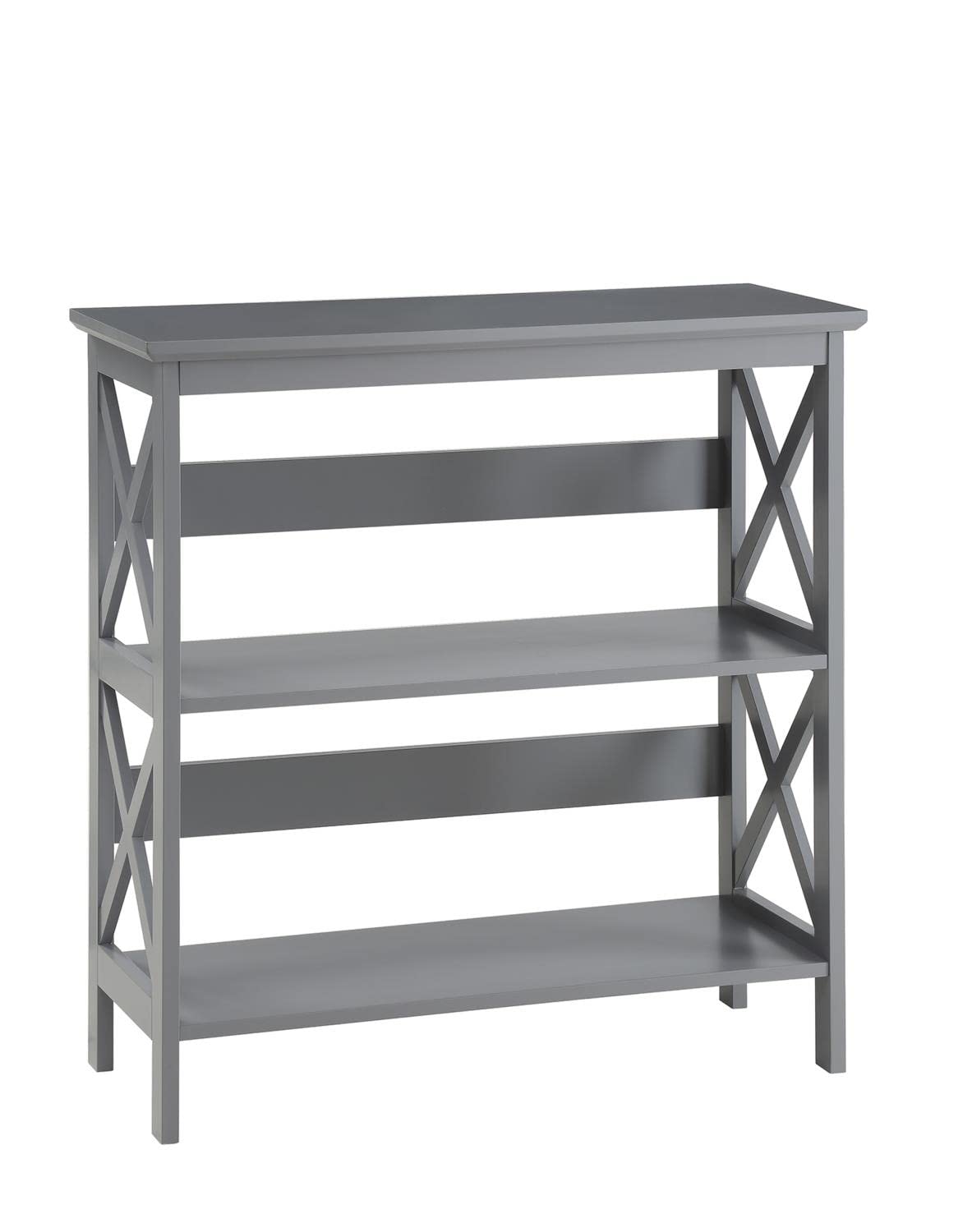 Convenience Concepts Oxford 3-Tier Bookcase Shelf - Gray Wooden Storage Organizer for Living Room, Bedroom, Office & Study