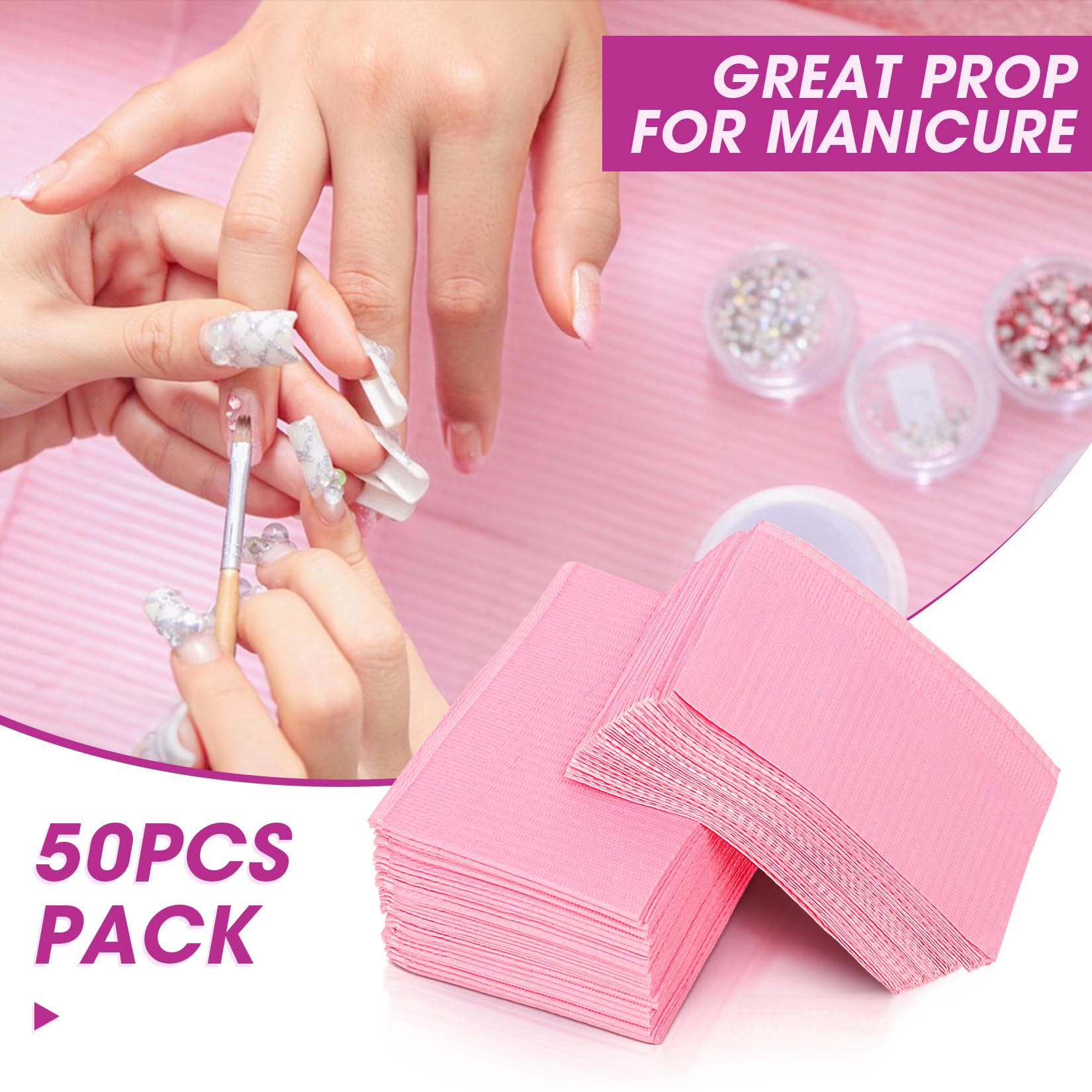 50Pcs Disposable Nail Art Table Towels - 3 Ply Waterproof Tissue Lap Cloths 13