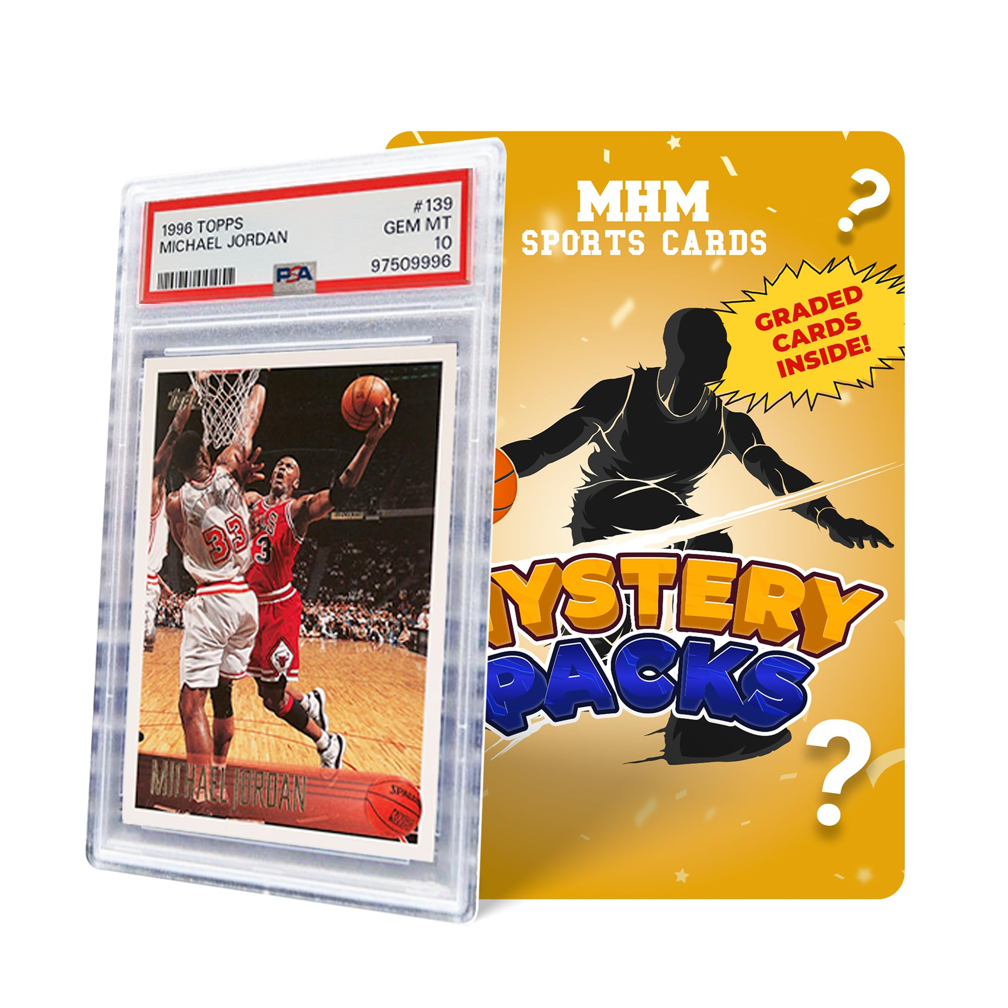 Basketball Trading Cards Mystery Pack - Gold Edition with PSA 10 & 9 Graded Slabs Guaranteed | Chance to Pull Michael Jordan or LeBron James Cards | Perfect for Collectors, Investors & Sports Fans
