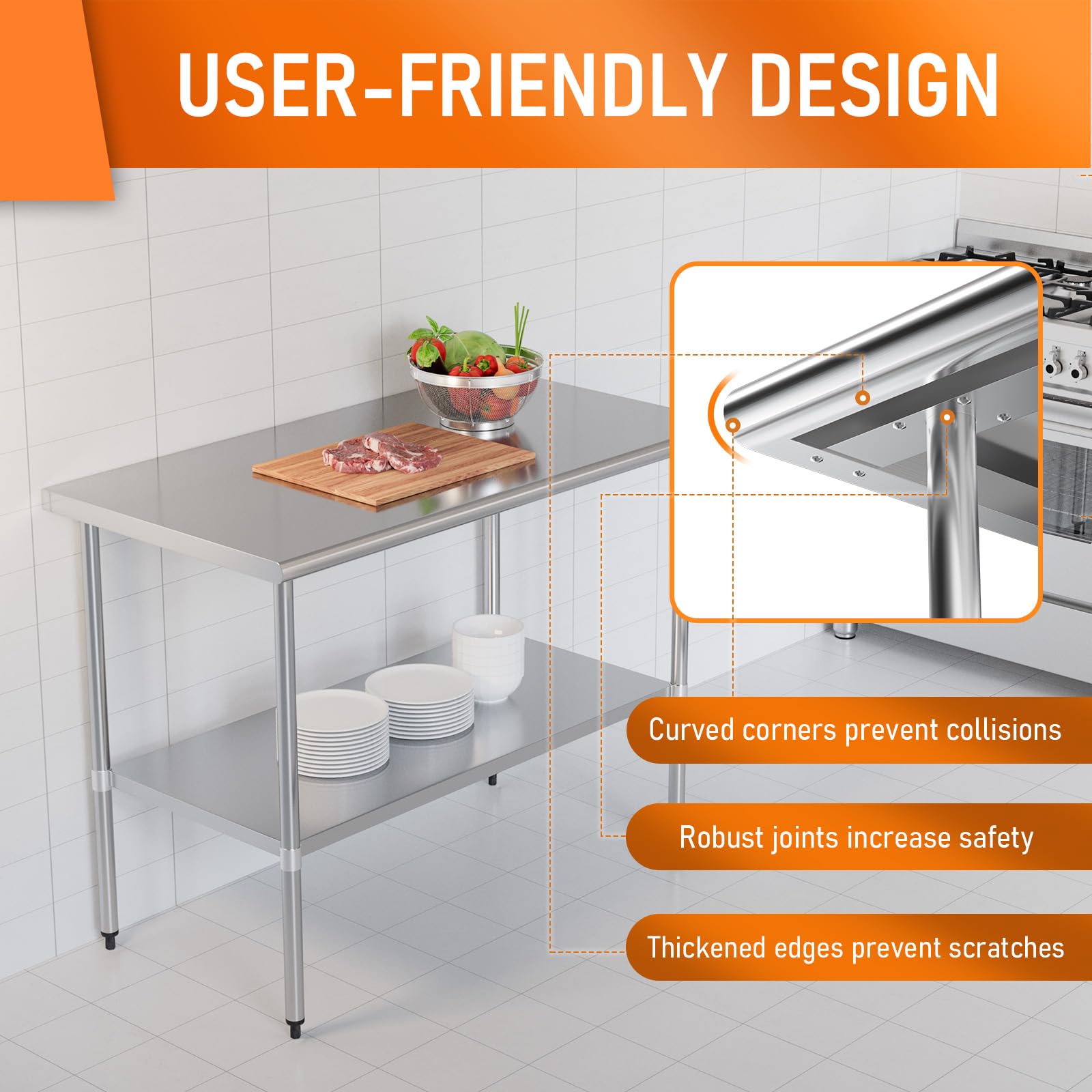 Premium Stainless Steel Work Table 24x48 Inches with Adjustable Shelf - Heavy Duty Commercial Prep Table for Kitchen, Restaurant, Garage, Laundry & Outdoor BBQ - Durable Utility Workstation for Food Prep, DIY Projects & Crafting