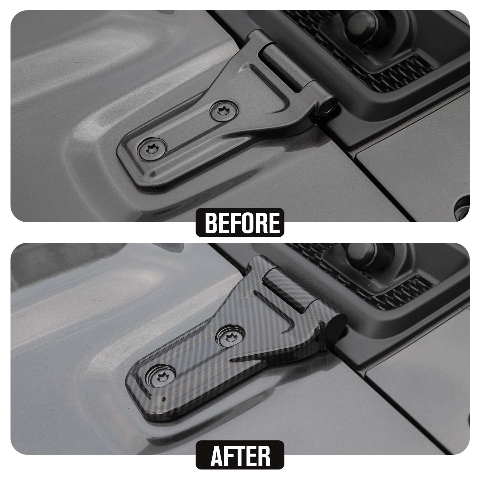 JeCar Carbon Fiber Hood Hinge Trim Covers for 2018-2023 Jeep Wrangler JL & JLU - Exterior Accessories for Off-Road Protection & Style Upgrade