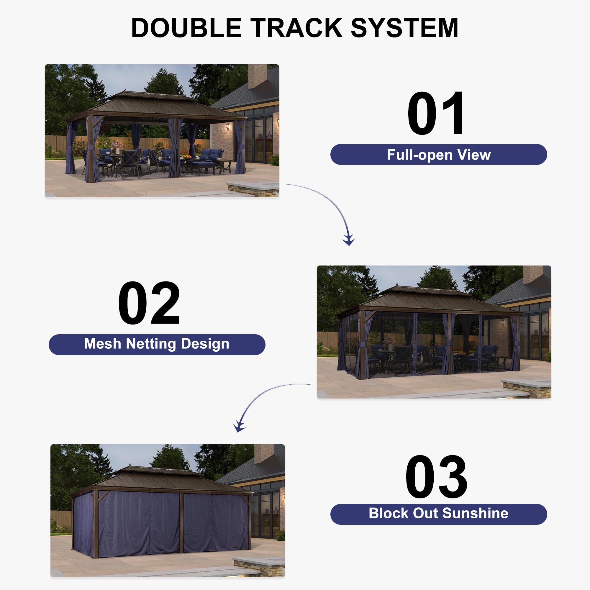 PURPLE LEAF 12' x 20' Hardtop Gazebo with Metal Roof, Sun Shade Tent, Curtains & Netting - Outdoor Patio Canopy for Permanent Pavilion | Perfect for Backyard, Garden, Poolside & Outdoor Entertaining