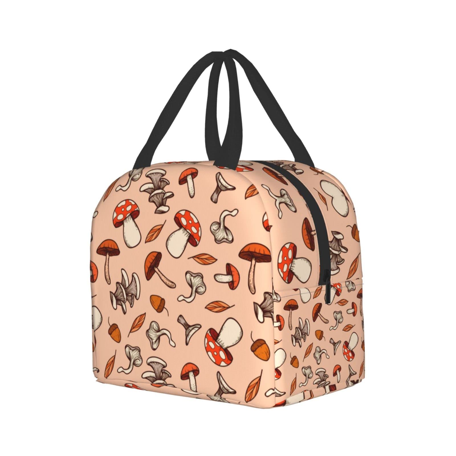 Insulated Lunch Bag with Mushroom Print - Reusable & Portable Lunch Box for Men & Women - Perfect for Work, Travel, Picnic & School Lunch Containers