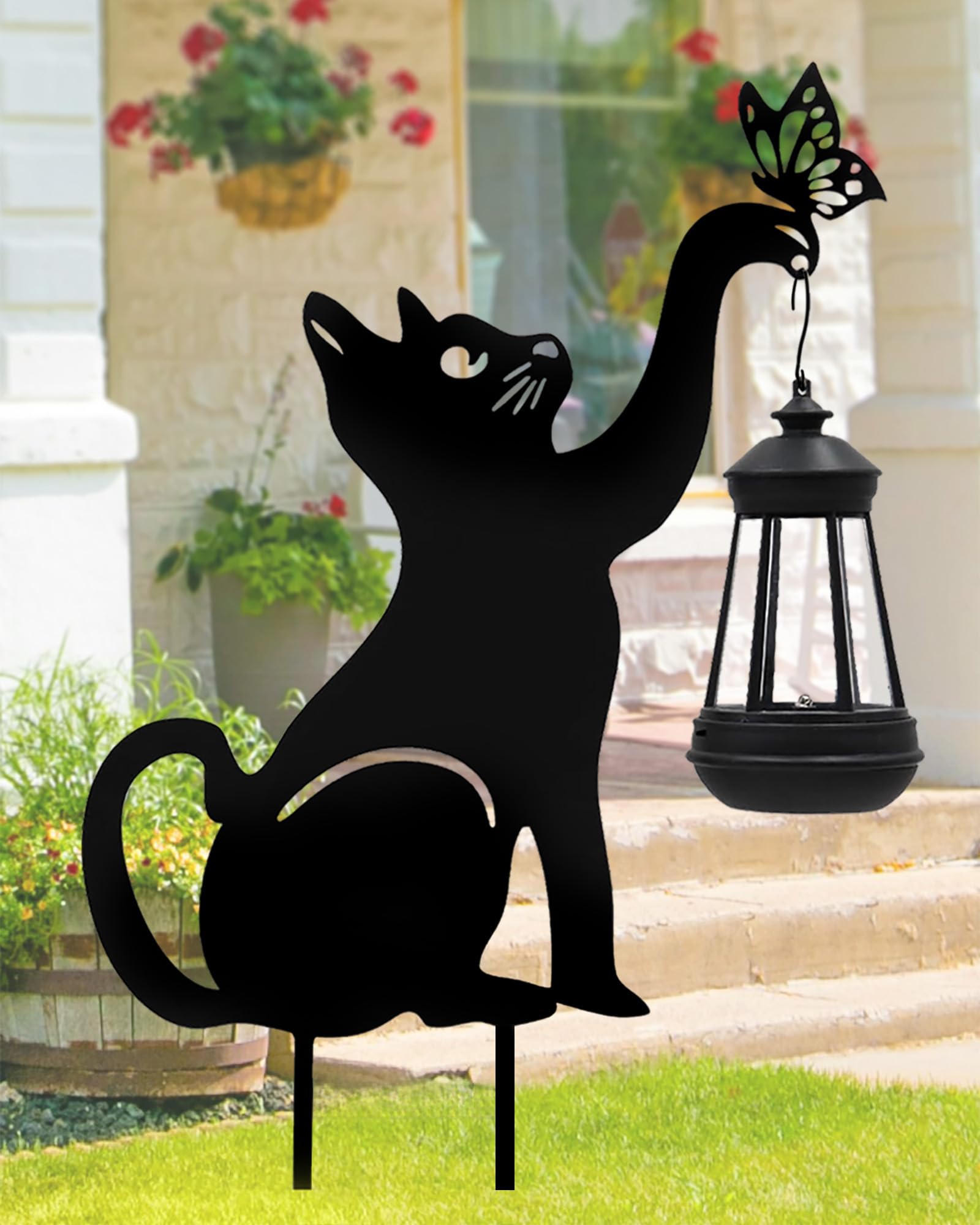 Solar Powered Outdoor Garden Lights - Black Cat Figurine with Butterfly Metal Stake for Yard, Pathway, Lawn & Patio Decor | Unique Housewarming & Christmas Gift Idea | Perfect for Nighttime Landscape Lighting & Holiday Decorations