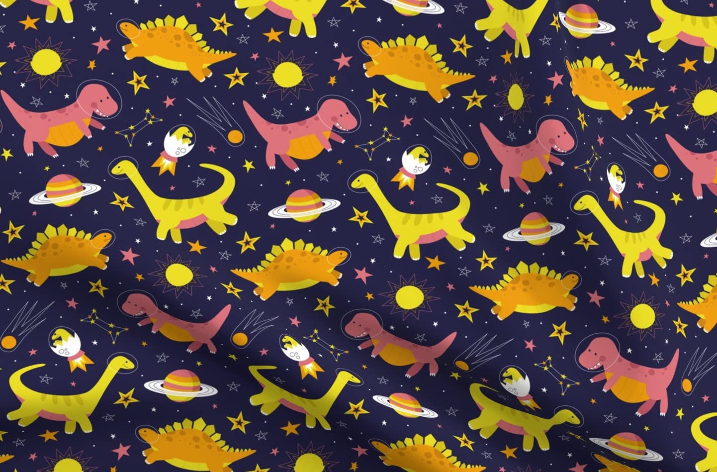 Space Dinosaurs Stars Planets Printed Cotton Fabric by Spoonflower - Fat Quarter for Sewing, Quilting, Apparel & DIY Crafts | Perfect for Kids Room Decor, Nerdy Gifts & Geeky Home Projects